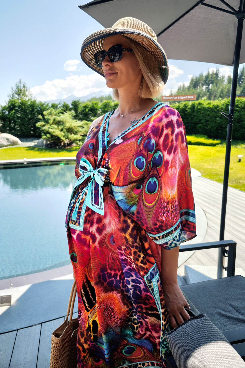 SATIN-VISCOSE-CAFTAN - LEO NEON WILD