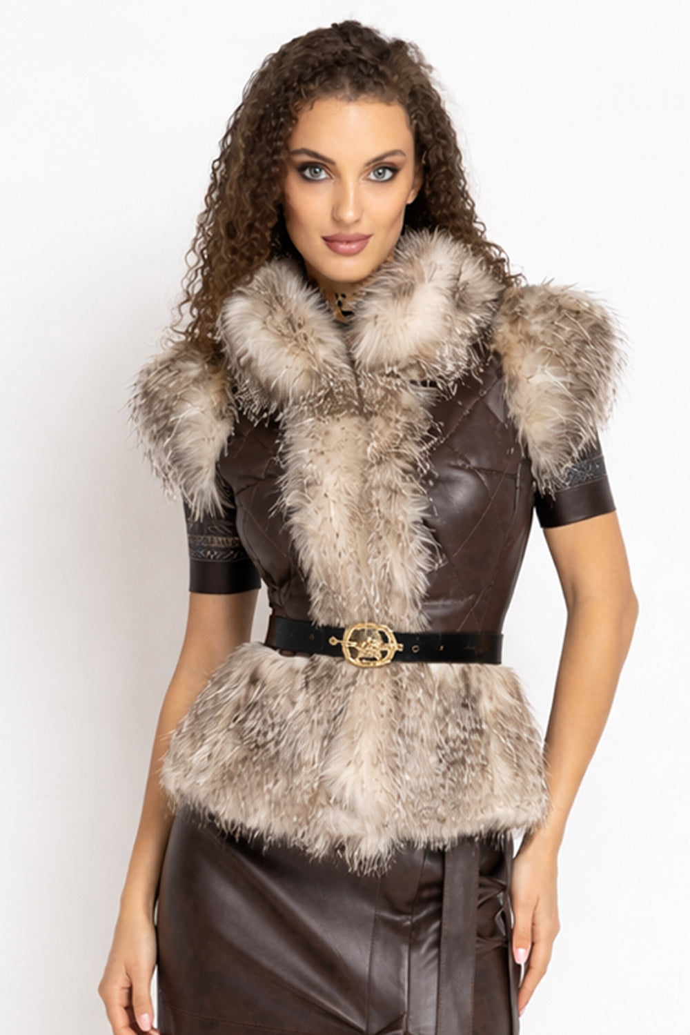 LEATHER-EFFECT GILET WITH OWL FUR TEXTURE - ESSENTIALS