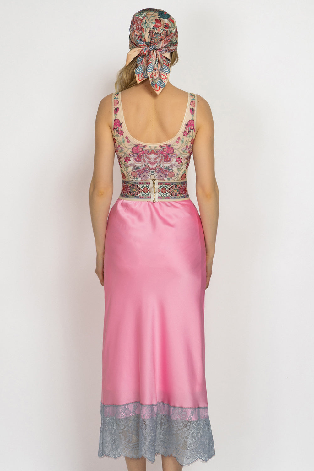 FLARED PINK SKIRT WITH LACE TRIM IN GREY - ESSENTIALS