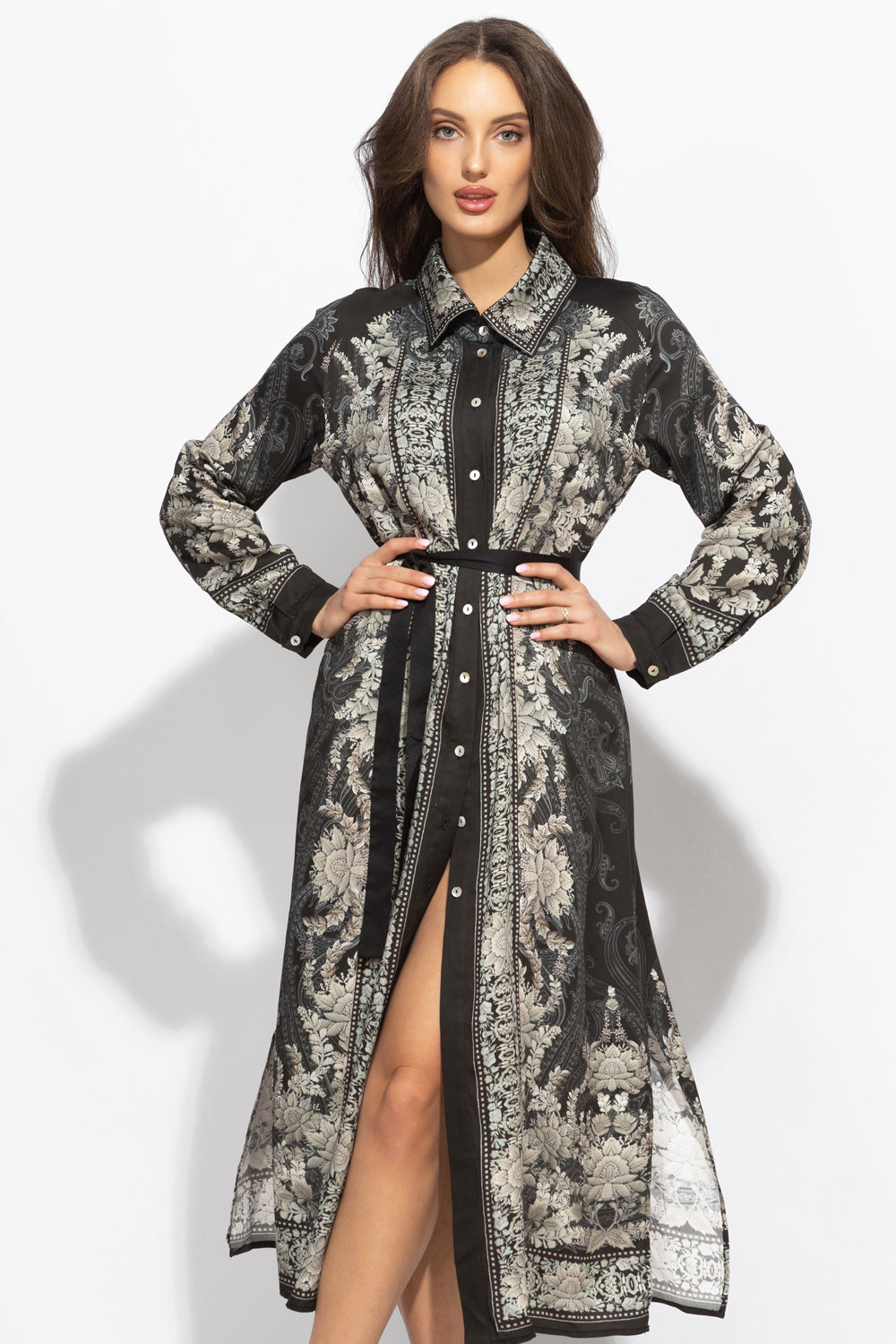 VISCOSE SHIRT DRESS WITH REMOVABLE BELT - FROZEN LOTUS JIORO РИЗО-РОКЛЯ ОТ ВИСКОЗА С ПОДВИЖЕН КОЛАН - FROZEN LOTUS JIORO