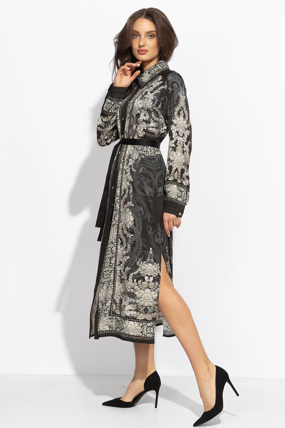 VISCOSE SHIRT DRESS WITH REMOVABLE BELT - FROZEN LOTUS JIORO РИЗО-РОКЛЯ ОТ ВИСКОЗА С ПОДВИЖЕН КОЛАН - FROZEN LOTUS JIORO