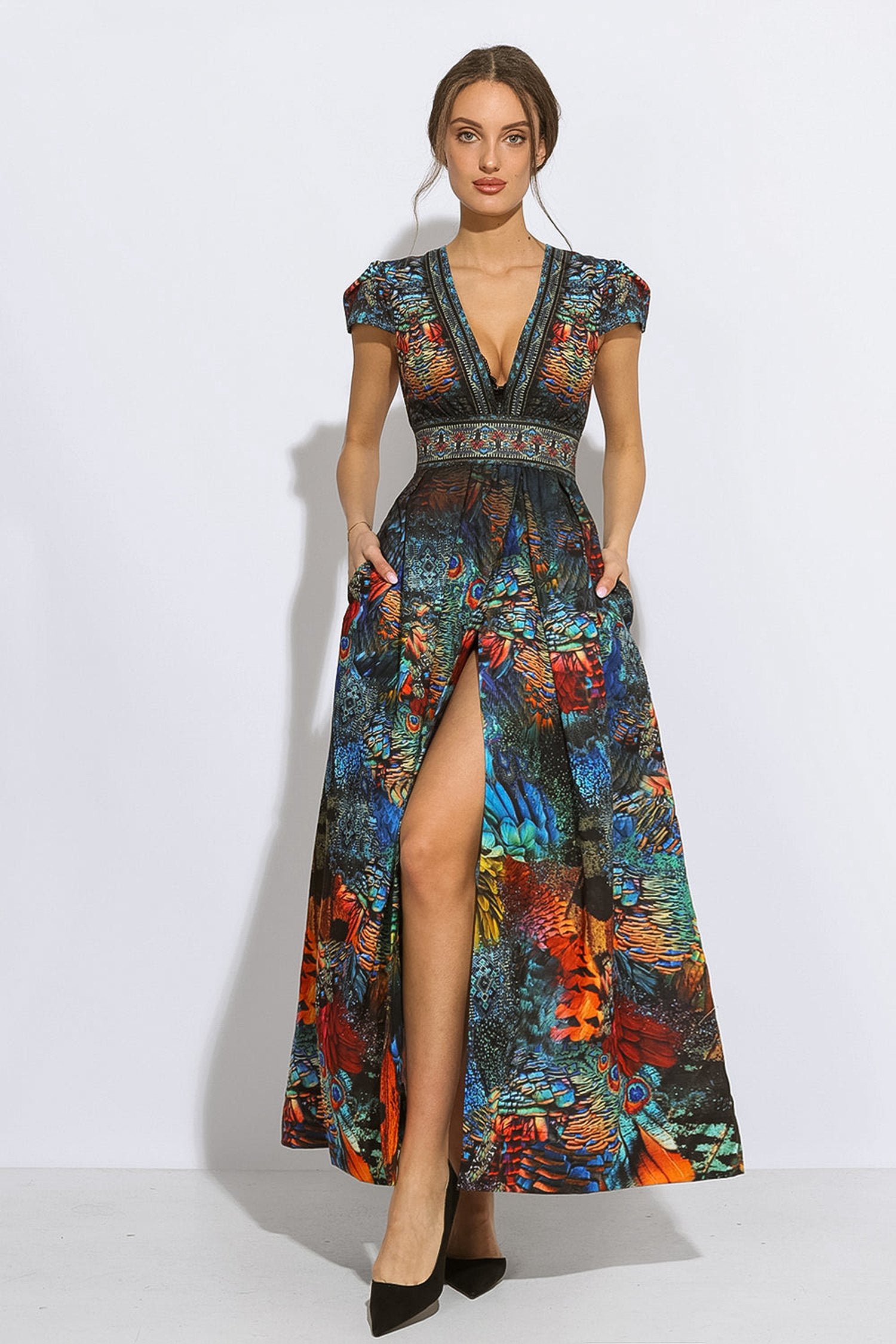 EMPIRE WAIST MAXI DRESS WITH LINEN FEEL - AMAZONIA