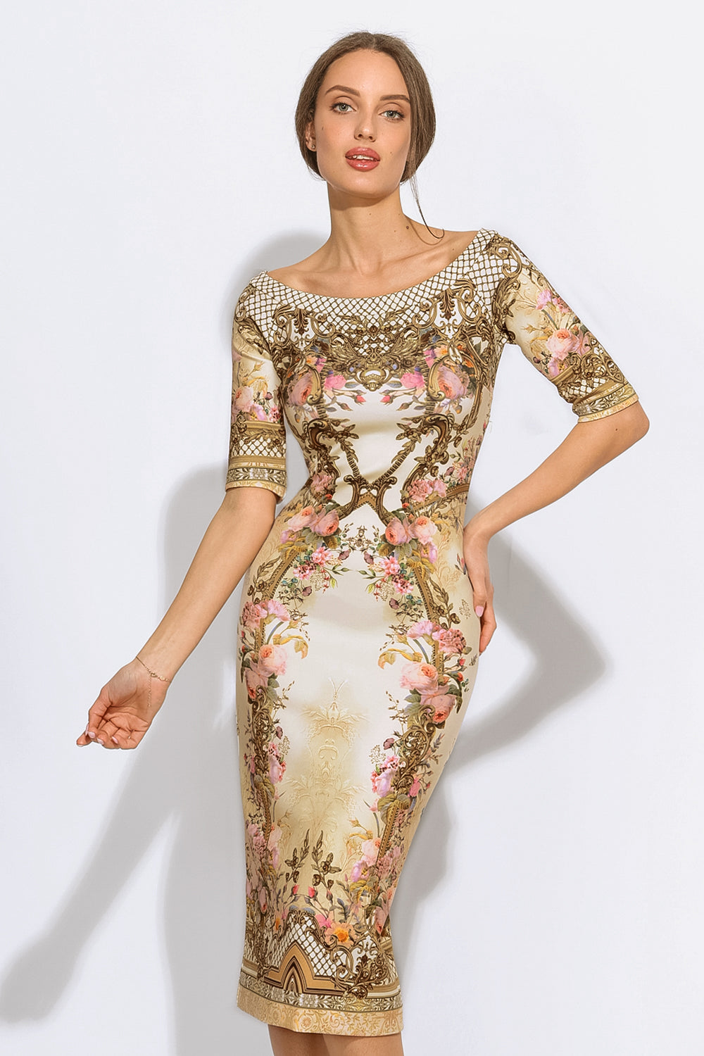 OPEN SHOULDERS DRESS - BAROQUE FLOWERS