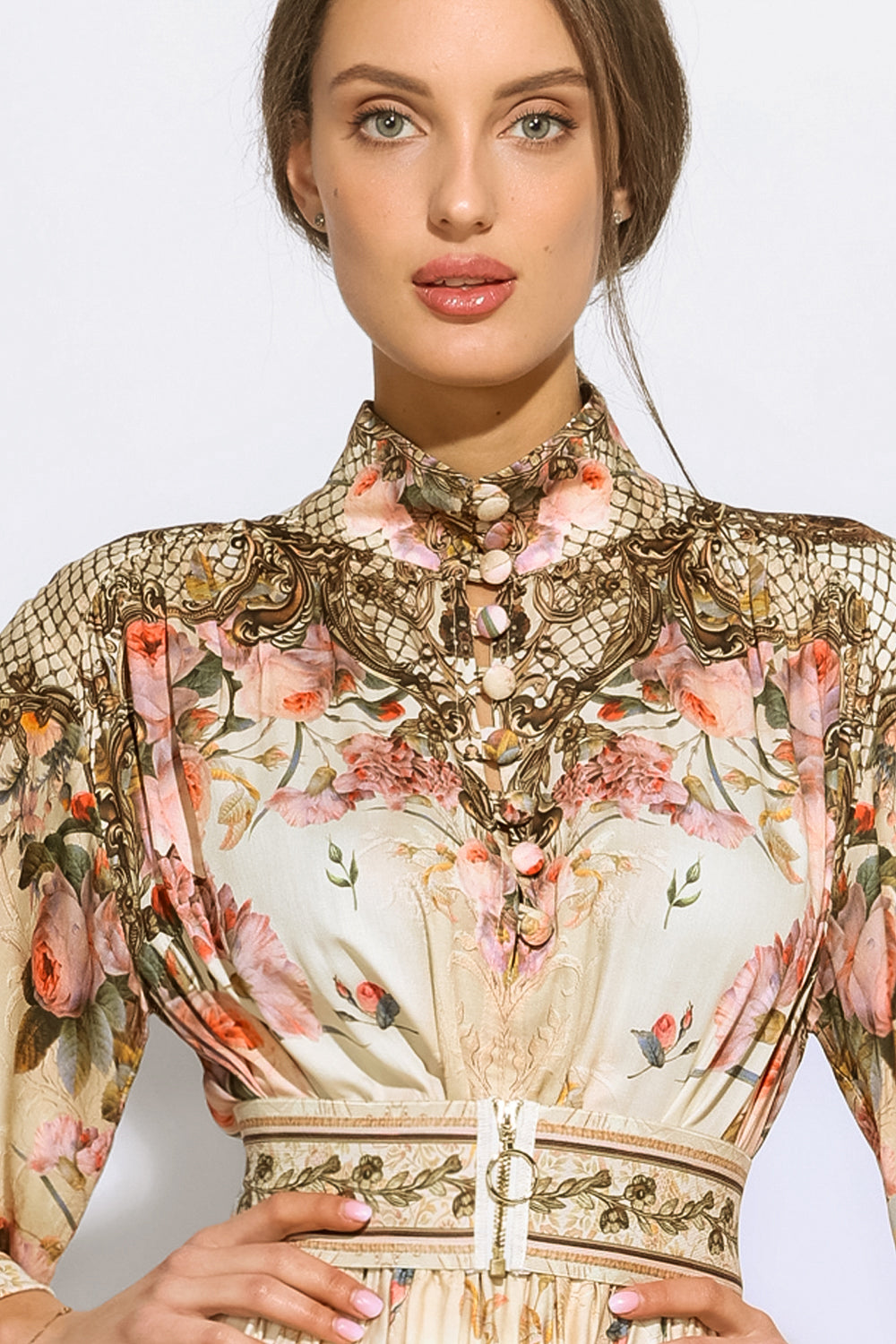 ABITO LUNGO IN VISCOSA A MANICHE LUNGHE BOHO - FIORI BAROCCO