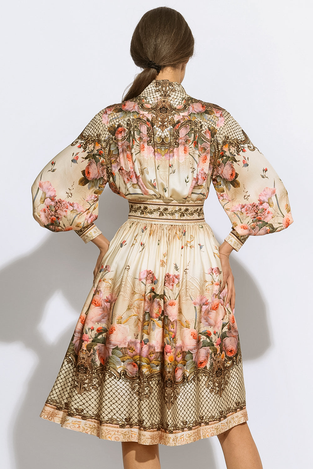 ABITO LUNGO IN VISCOSA A MANICHE LUNGHE BOHO - FIORI BAROCCO