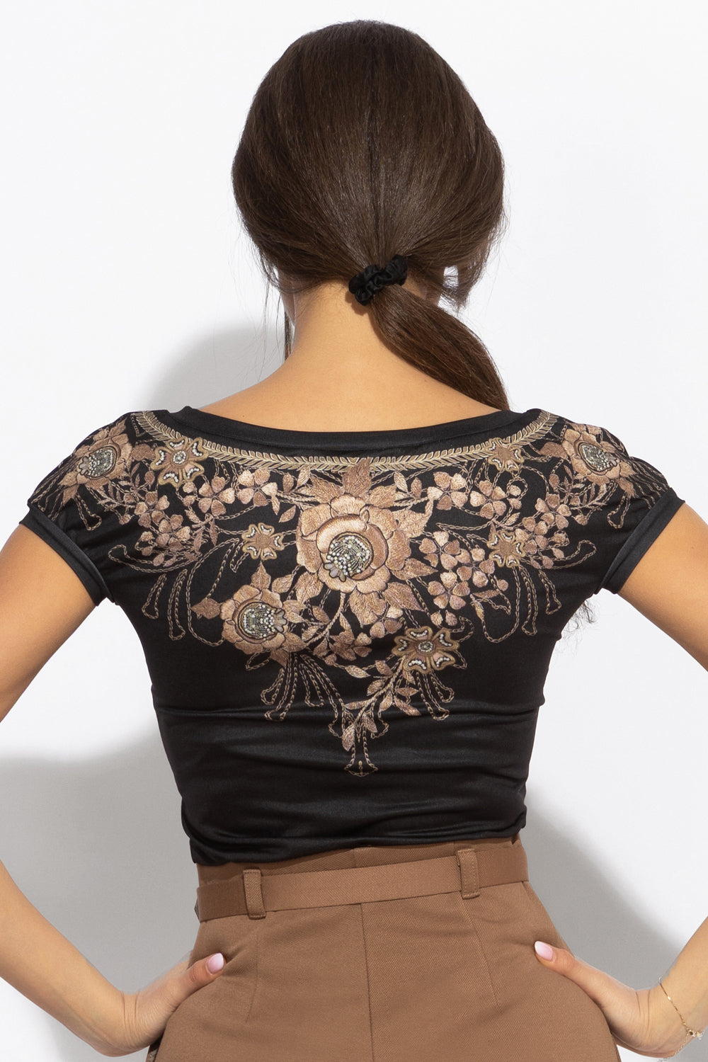 BLOUSE À MANCHES COURTES - ROSES DORÉES