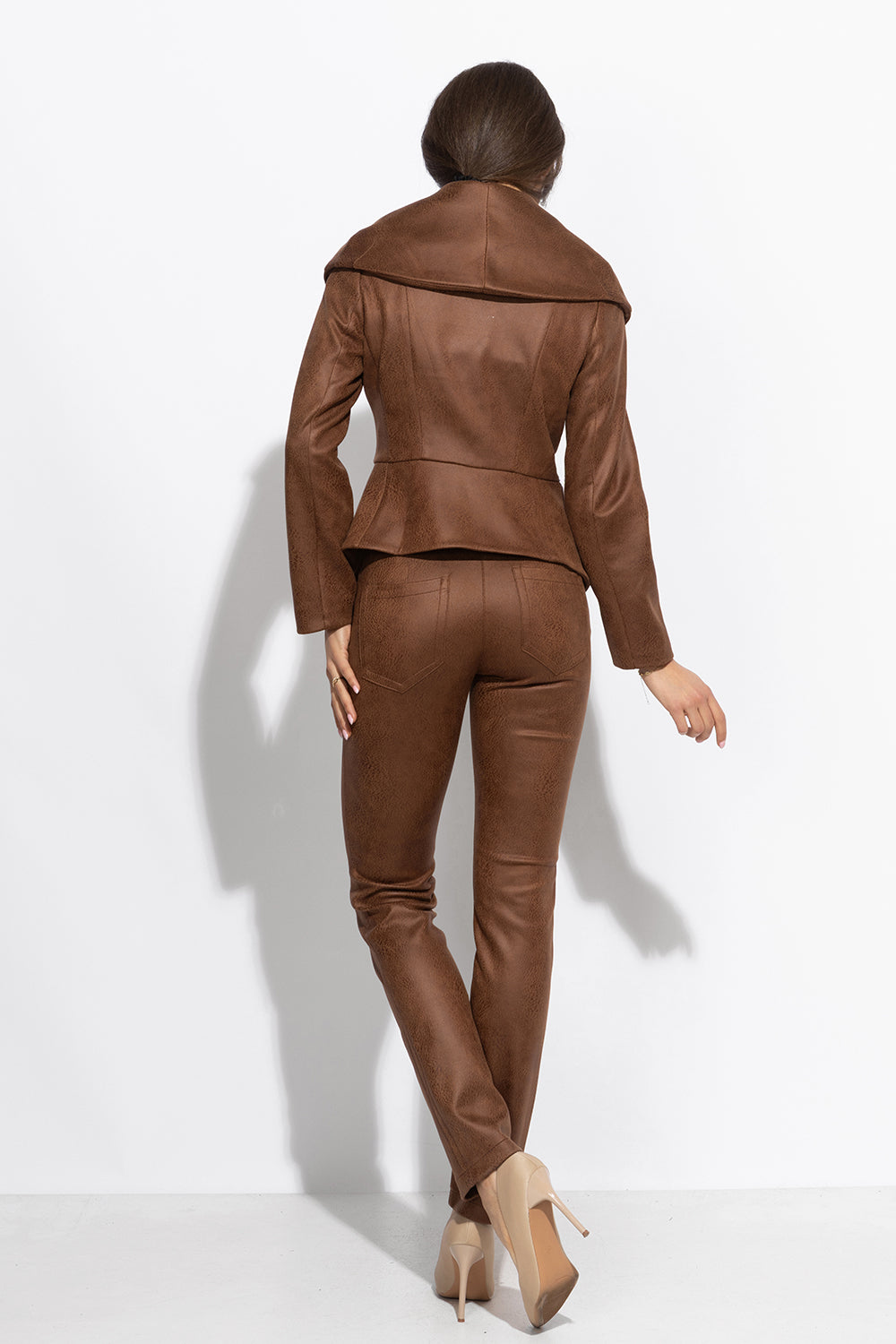 SUEDE-LOOK BLAZER WITH ASYMMETRICAL CLOSURE IN BROWN- ESSENTIALS