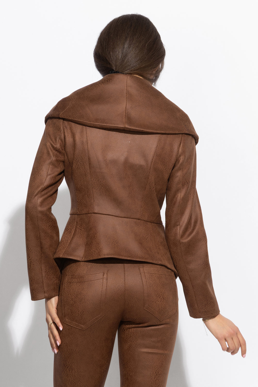 SUEDE-LOOK BLAZER WITH ASYMMETRICAL CLOSURE IN BROWN- ESSENTIALS