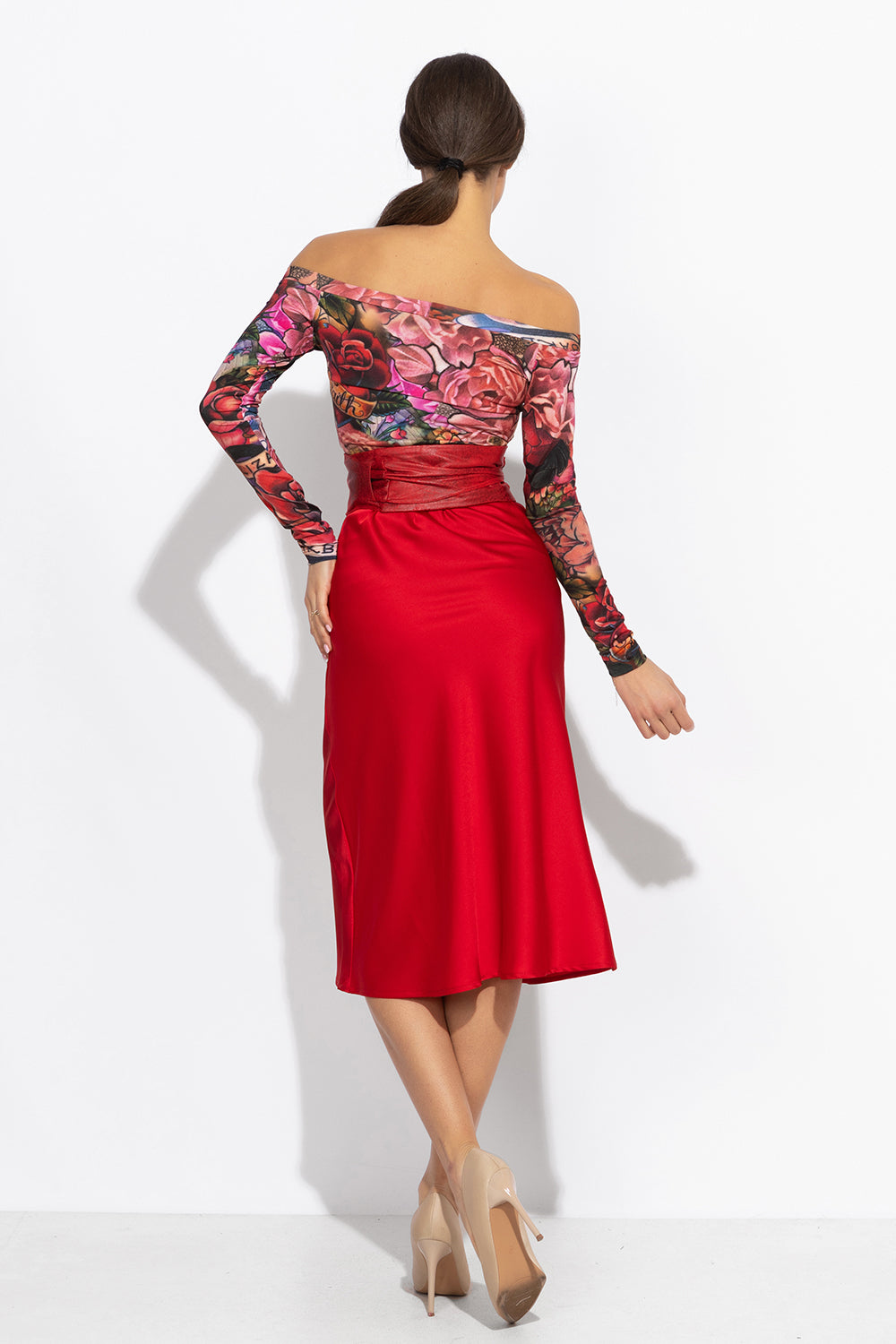 BIAS-CUT RED SATIN SKIRT WITH ELASTIC WAISTBAND - ESSENTIALS