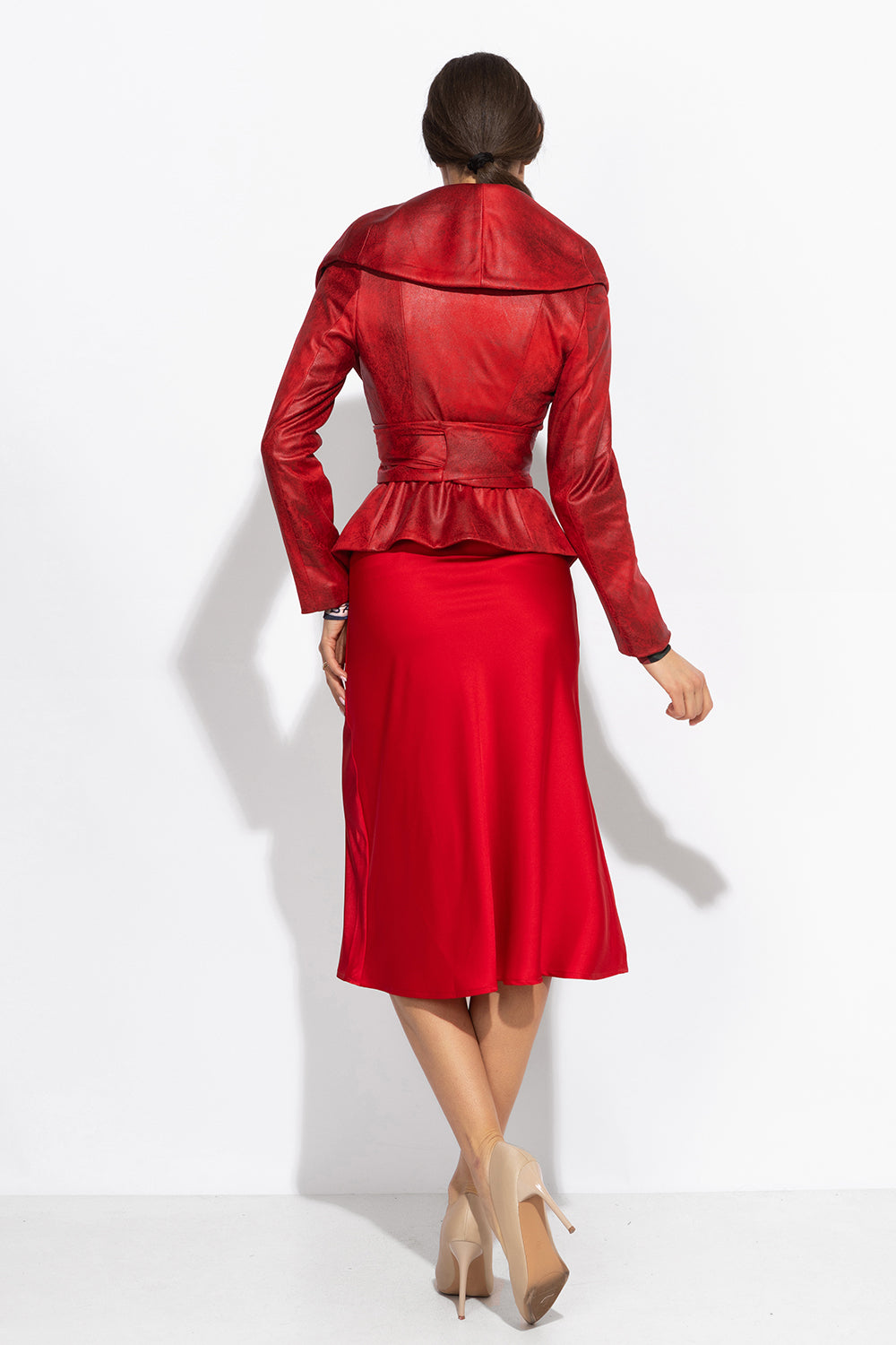 BIAS-CUT RED SATIN SKIRT WITH ELASTIC WAISTBAND - ESSENTIALS