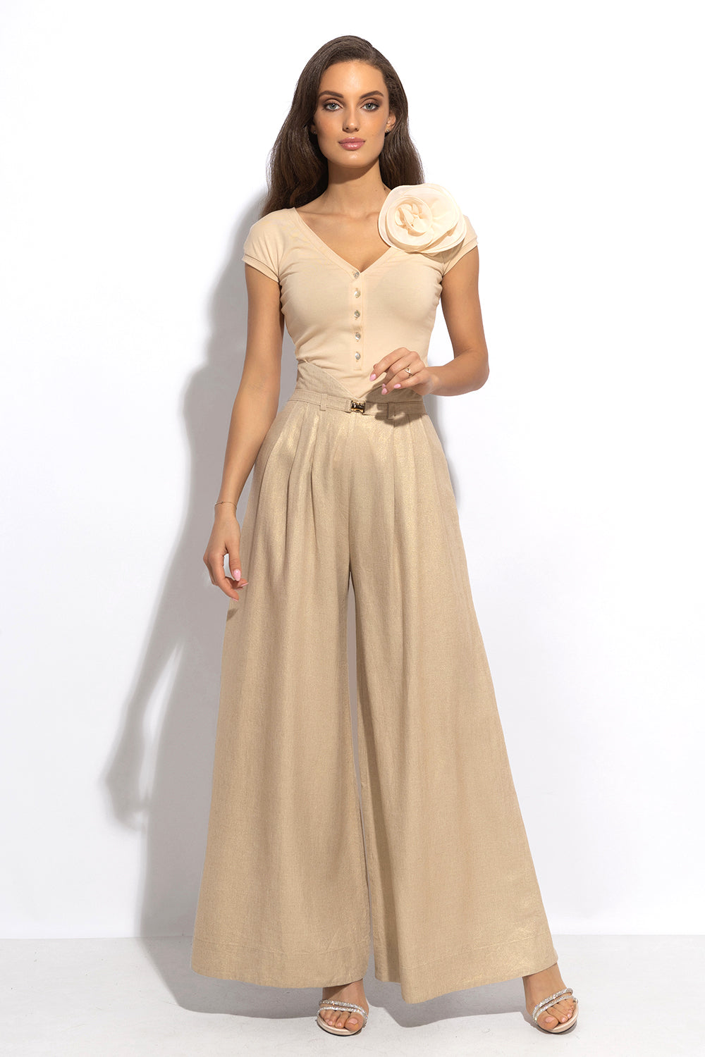 HIGH WAIST WIDE LEG LINEN PANTS - ESSENTIALS