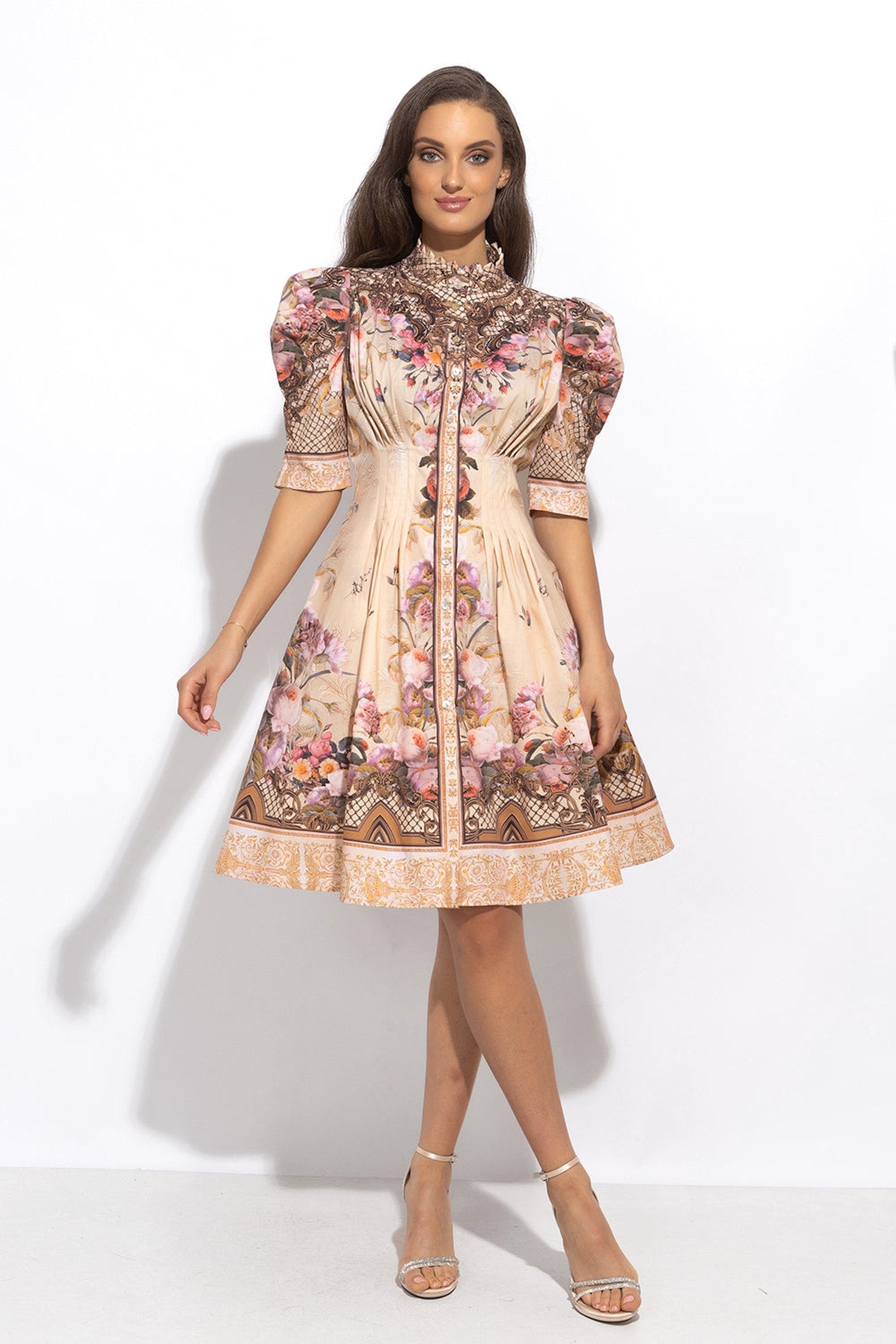 POPLIN DRESS WITH PUFF SLEEVES - BAROQUE FLOWERS