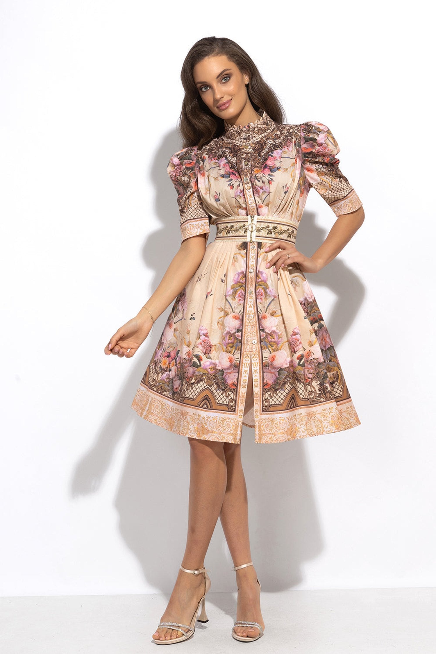 POPLIN DRESS WITH PUFF SLEEVES - BAROQUE FLOWERS