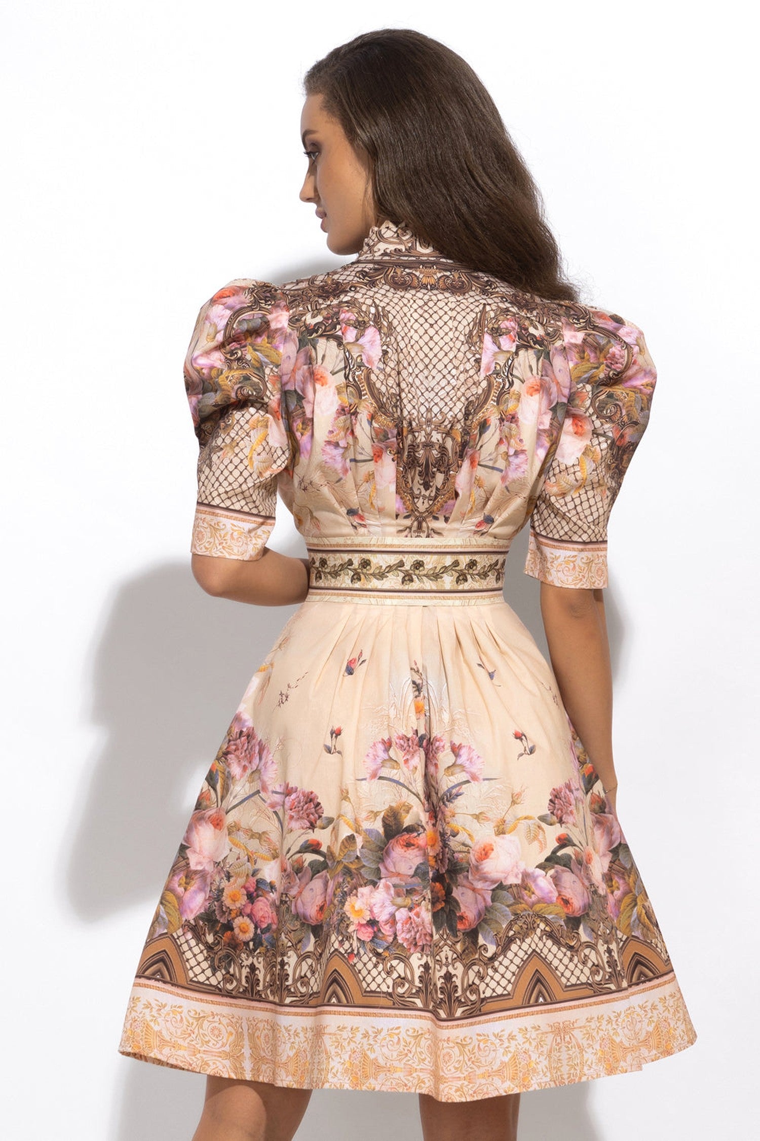 POPLIN DRESS WITH PUFF SLEEVES - BAROQUE FLOWERS