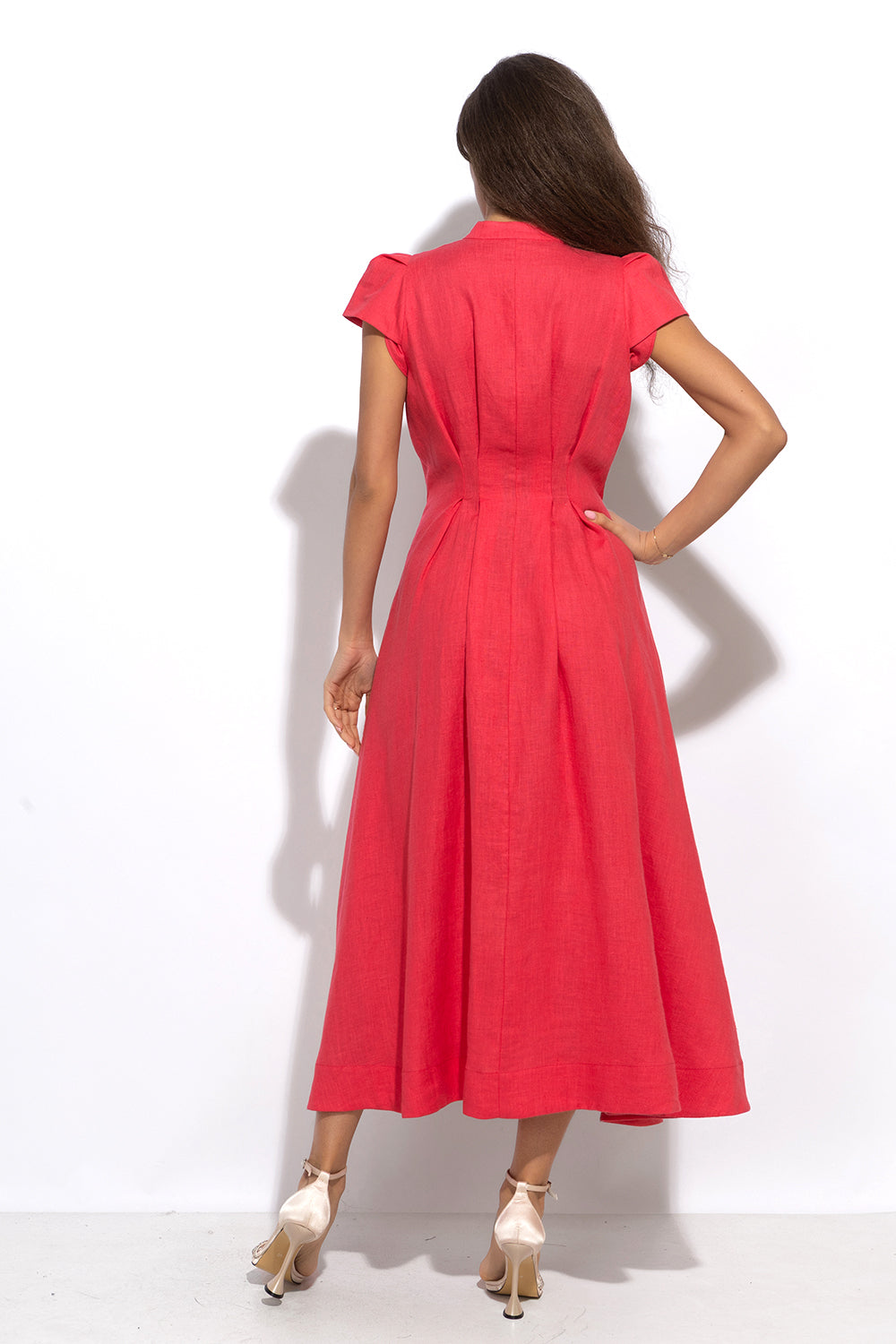 LONG FLARED LINEN DRESS IN FUCHSIA – ESSENTIALS