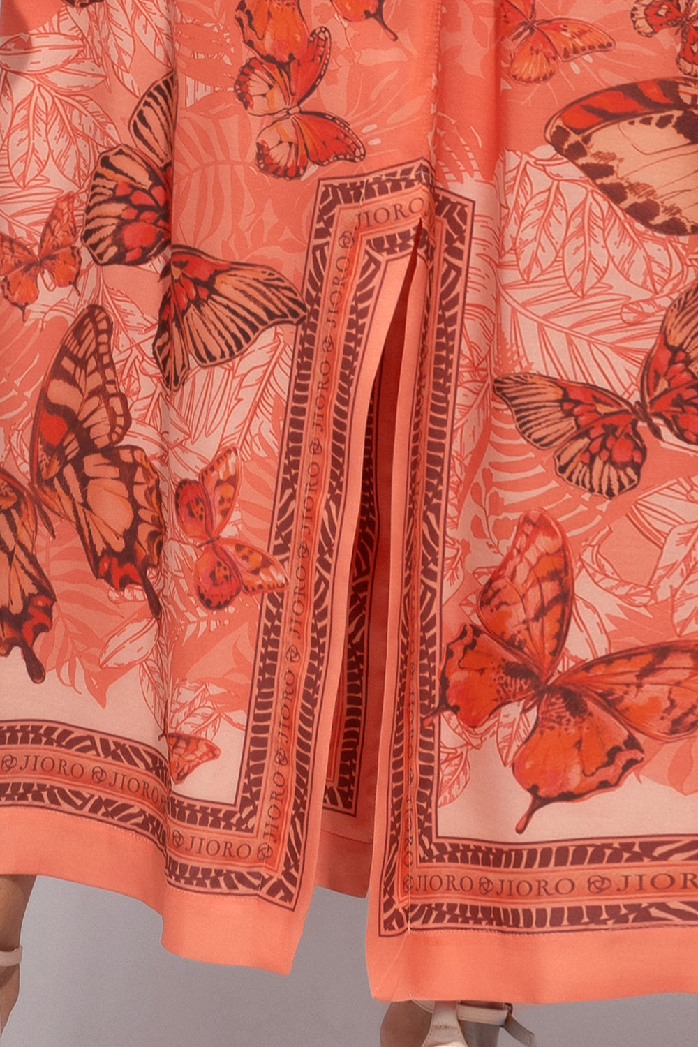 VISCOSE KIMONO WITH DRAPED BACK AND SHAWL COLLAR - PAPAYA BUTTERFLIES