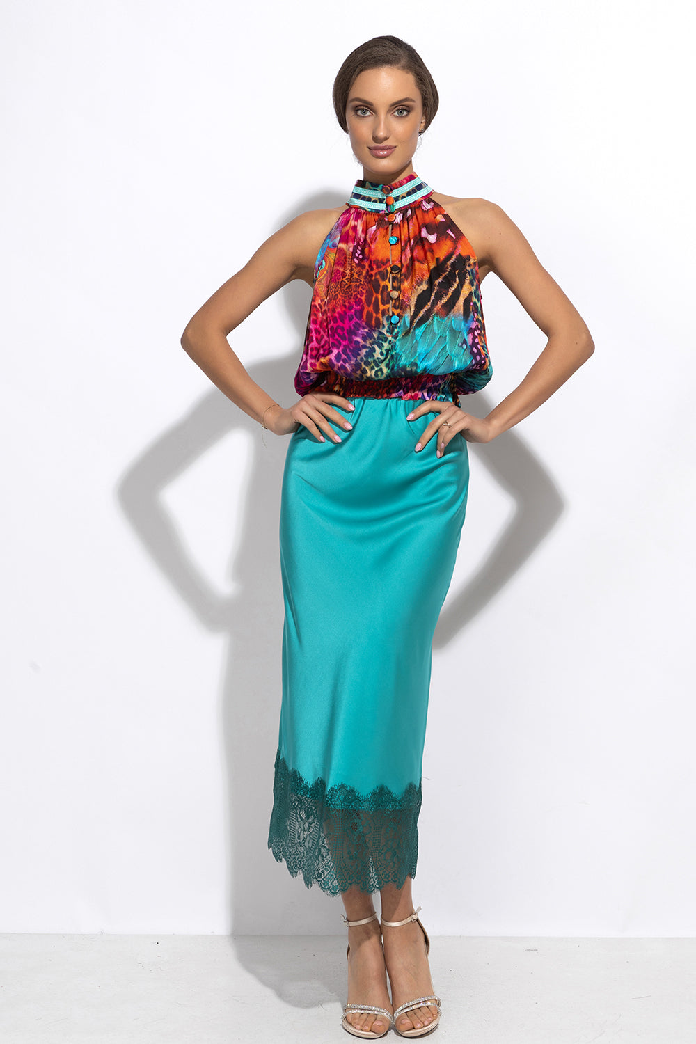 VISCOSE SATIN CROP TOP - LEO NEON WILD