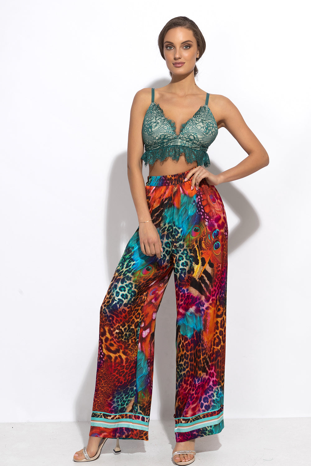 VISCOSE SATIN LOOSE FIT PANTS - LEO NEON WILD
