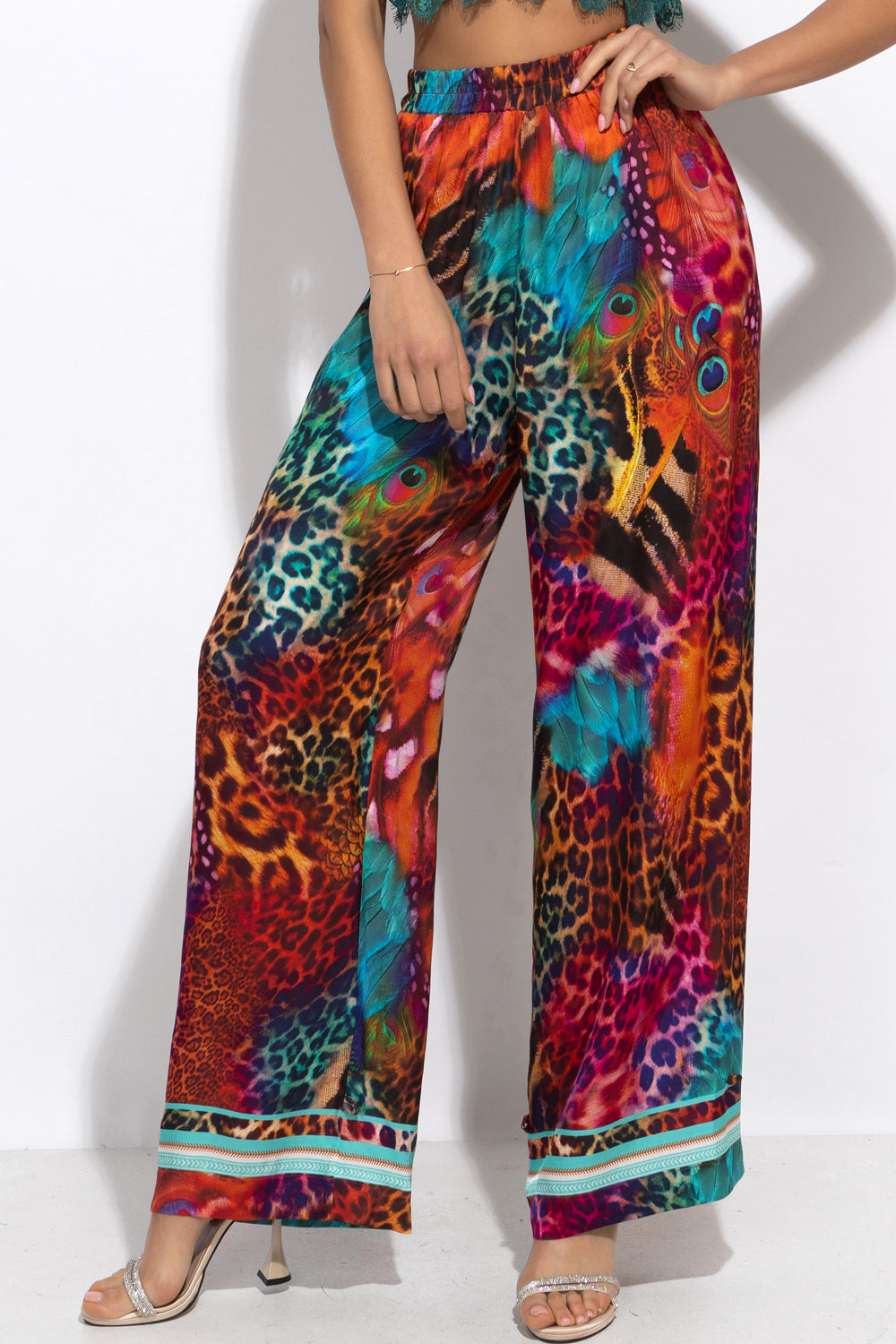 VISCOSE SATIN LOOSE FIT PANTS - LEO NEON WILD