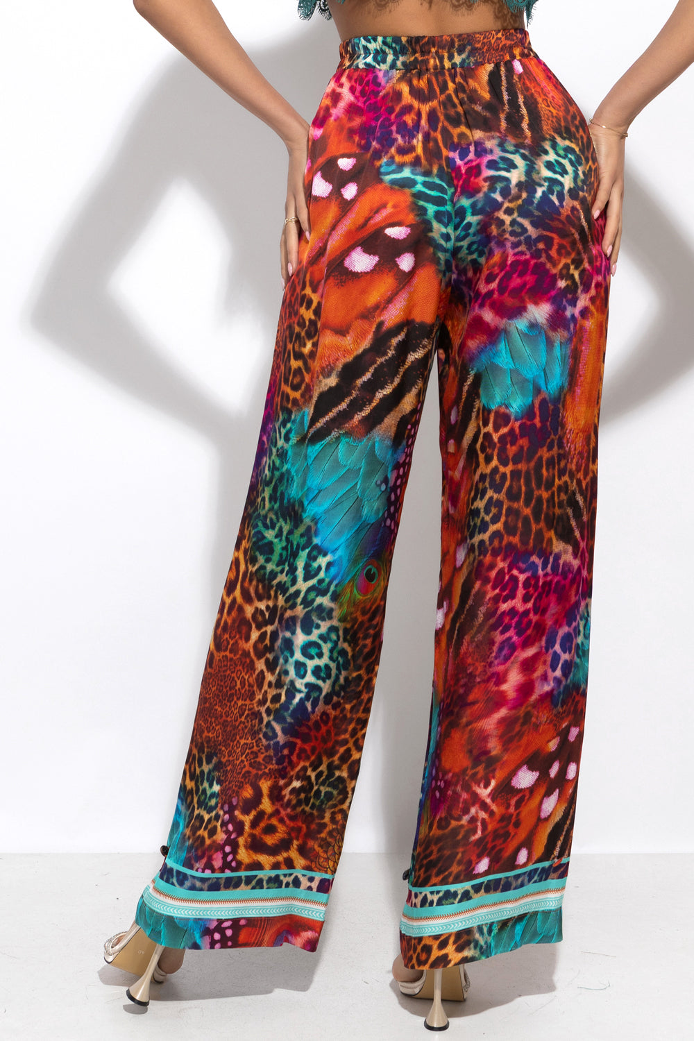 VISCOSE SATIN LOOSE FIT PANTS - LEO NEON WILD