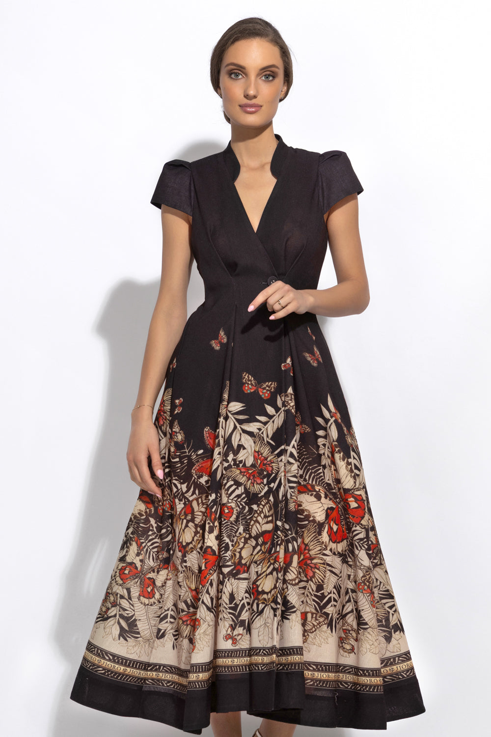 LONG FLARED LINEN DRESS - MIDNIGHT BUTTERFLIES JIORO ДЪЛГА РАЗКРОЕНА РОКЛЯ ОТ ЛЕН – MIDNIGHT BUTTERFLIES JIORO