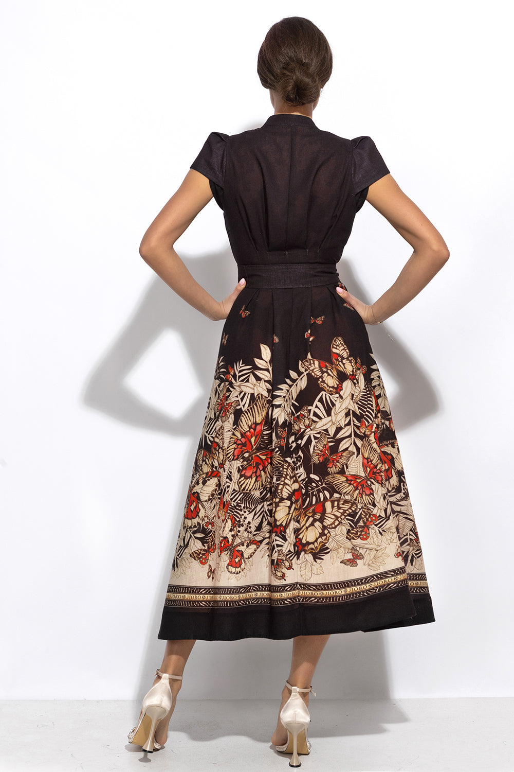 LONG FLARED LINEN DRESS - MIDNIGHT BUTTERFLIES JIORO ДЪЛГА РАЗКРОЕНА РОКЛЯ ОТ ЛЕН – MIDNIGHT BUTTERFLIES JIORO