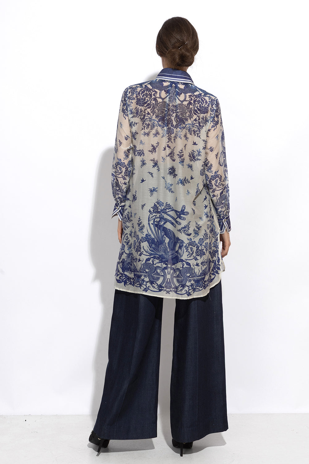 SILK VISCOSE LONG SHIRT - ASIA SKY