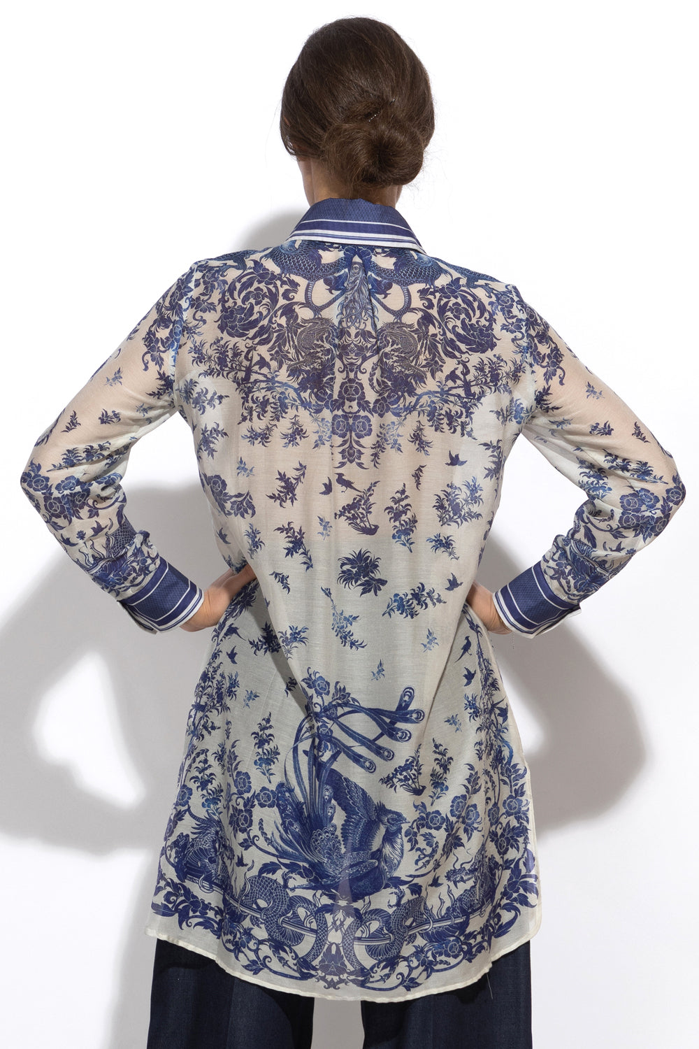 SILK VISCOSE LONG SHIRT - ASIA SKY
