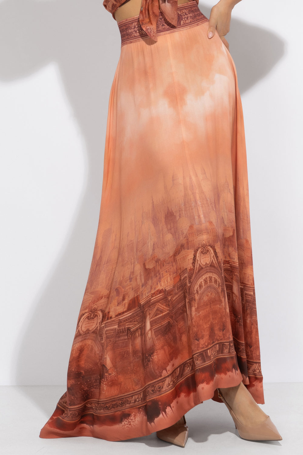 LONG VISCOSE SKIRT WITH ELASTIC WAIST AND SIDE POCKETS - ANCIENT TOWN