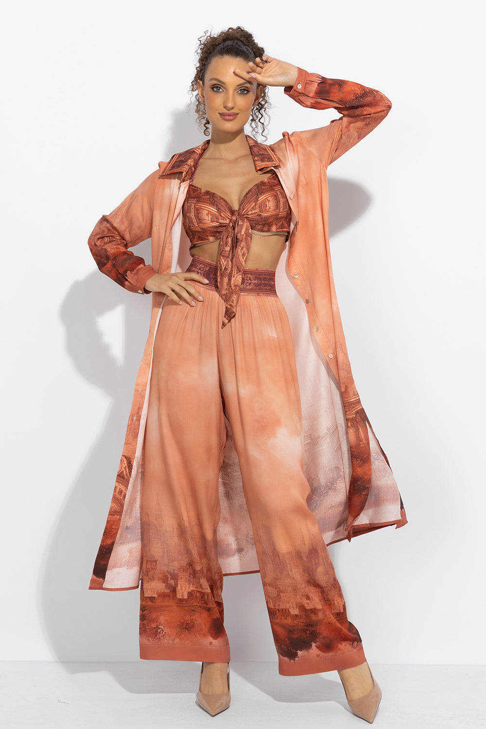 VISCOSE WIDE-LEG TROUSERS WITH ELASTIC WAIST - ANCIENT TOWN