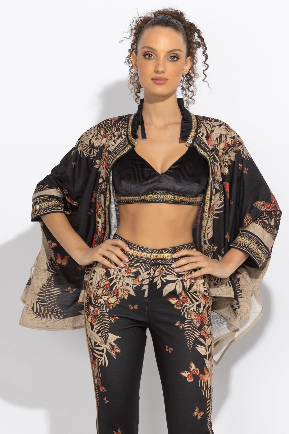 SQUARE TUNIC WITH RUFFLED COLLAR - MIDNIGHT BUTTERFLIES