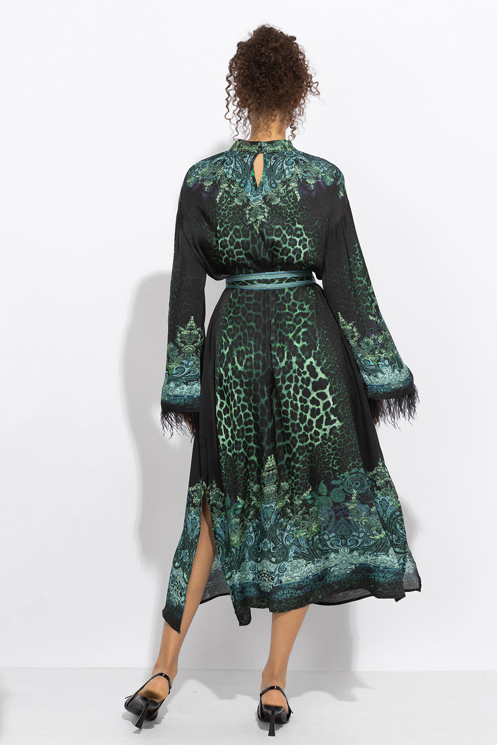 VISCOSE CAFTAN WITH FEATHERS - LEO NEON GREEN JIORO ΠΠΠ€Π’ΠΠ ΠΠ’ ΠΠΠ‘ΠΠΠΠ Π‘ ΠΠΠ Π - LEO NEON GREEN JIORO