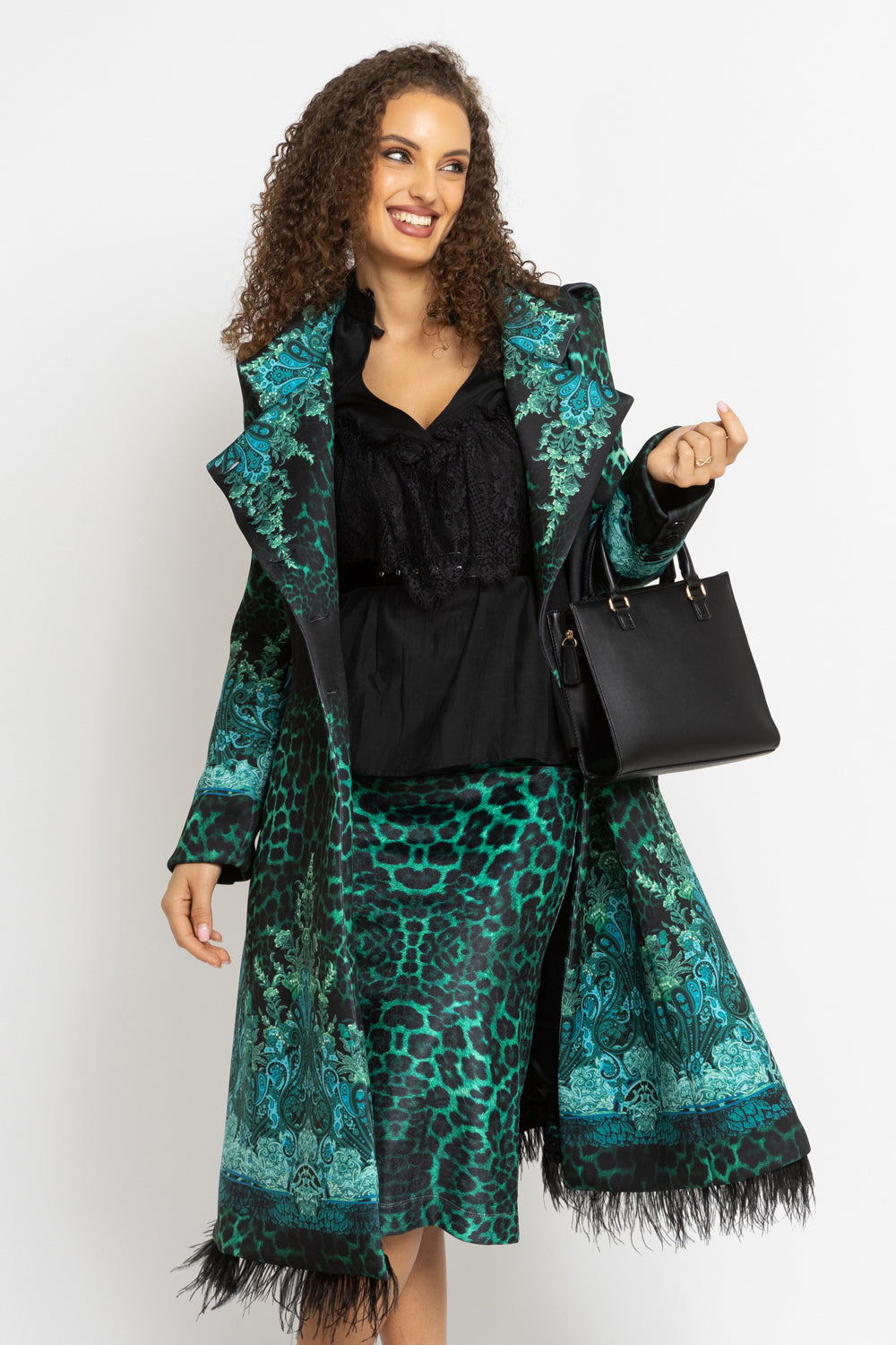 KNIELANGER ROCK AUS GERIPPTEM SAMT - LEO NEONGRÜN