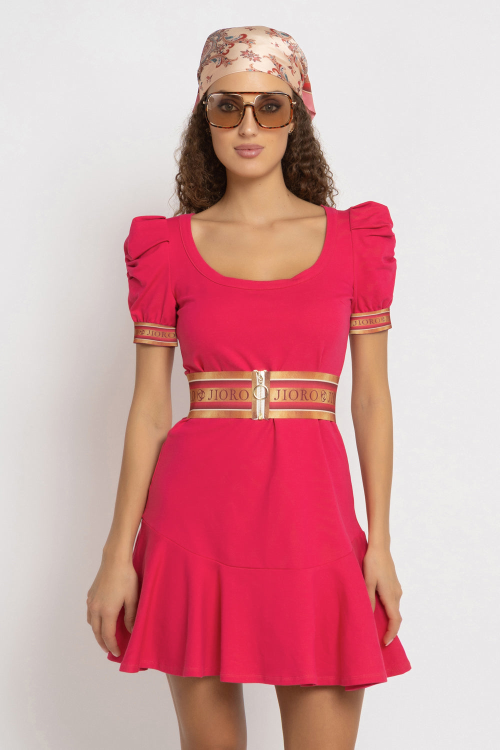 FUCHSIA COTTON DRESS WITH PUFF SLEEVES - ESSENTIALS JIORO РОКЛЯ ОТ ПАМУЧНА ВАТА С БУФАН РЪКАВИ В ЦВЯТ ФУКСИЯ - ESSENTIALS JIORO