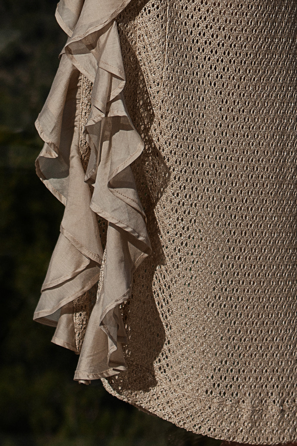 LONG COTTON MESH SKIRT WITH RUFFLES IN BEIGE – ESSENTIALS