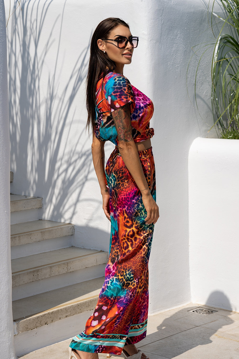VISCOSE SATIN LOOSE FIT PANTS - LEO NEON WILD