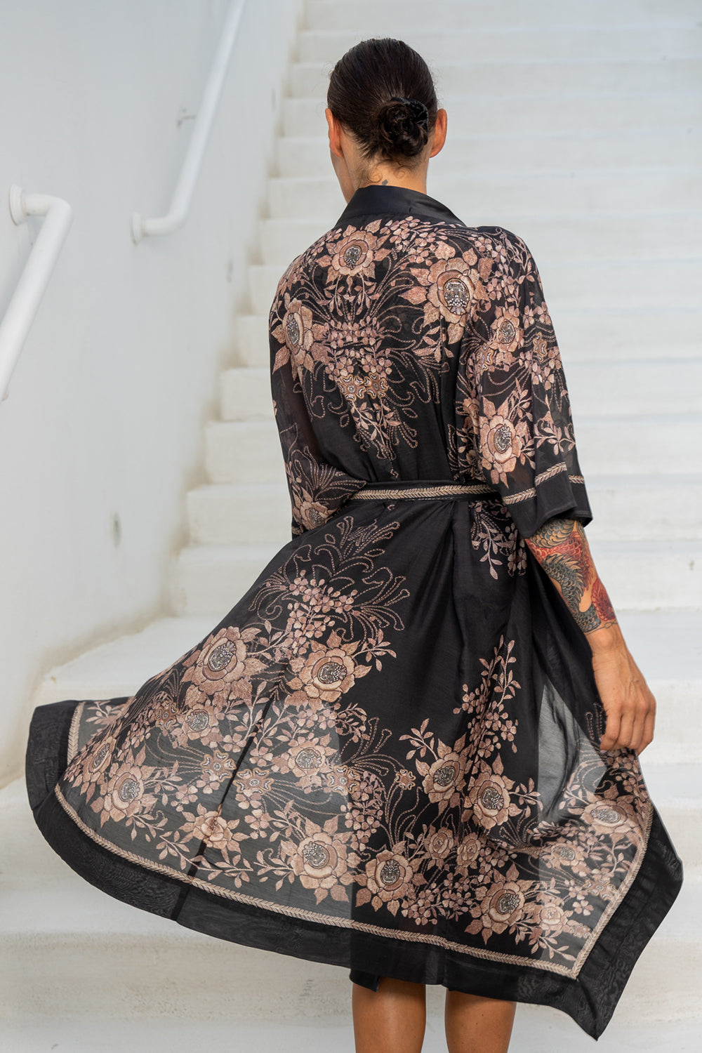 SILK COTTON KIMONO - GOLDEN ROSES