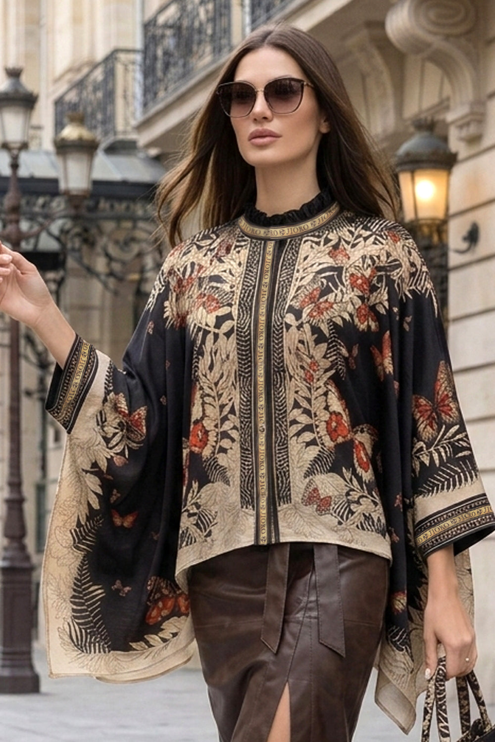 SQUARE TUNIC WITH RUFFLED COLLAR - MIDNIGHT BUTTERFLIES