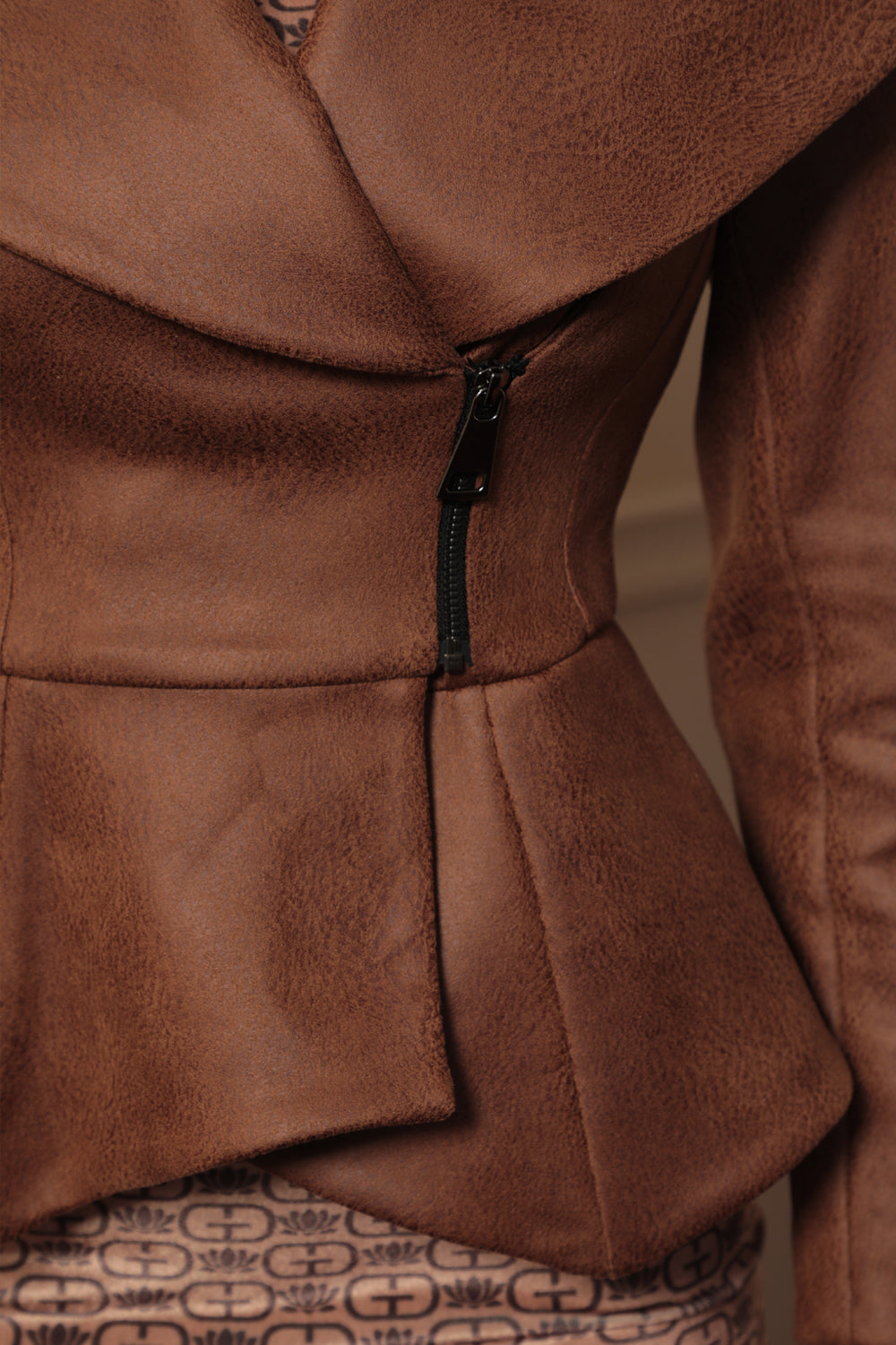SUEDE-LOOK BLAZER WITH ASYMMETRICAL CLOSURE IN BROWN- ESSENTIALS