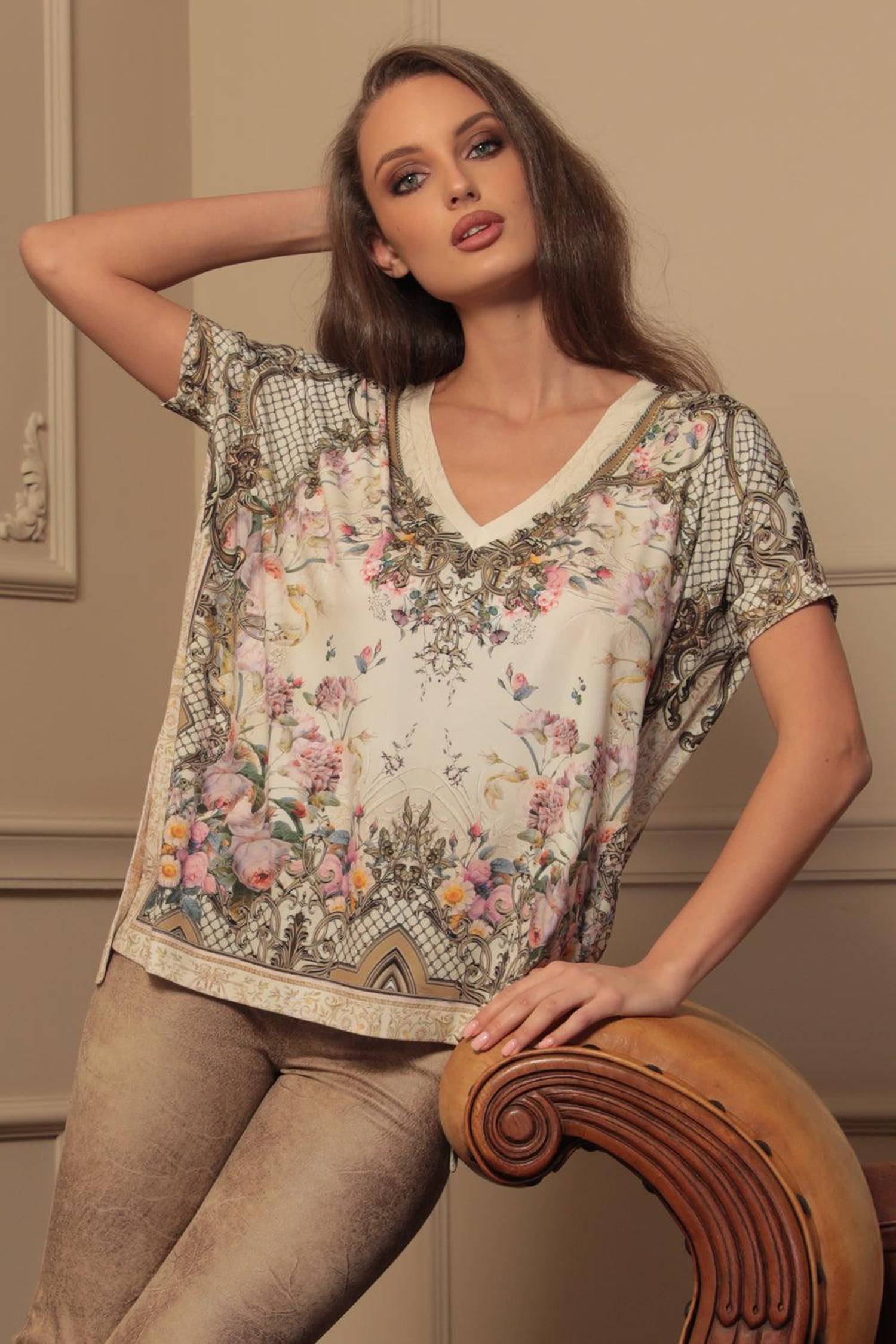 LOOSE BLOUSE - BAROQUE FLOWERS JIORO СВОБОДЕН ТОП - BAROQUE FLOWERS JIORO