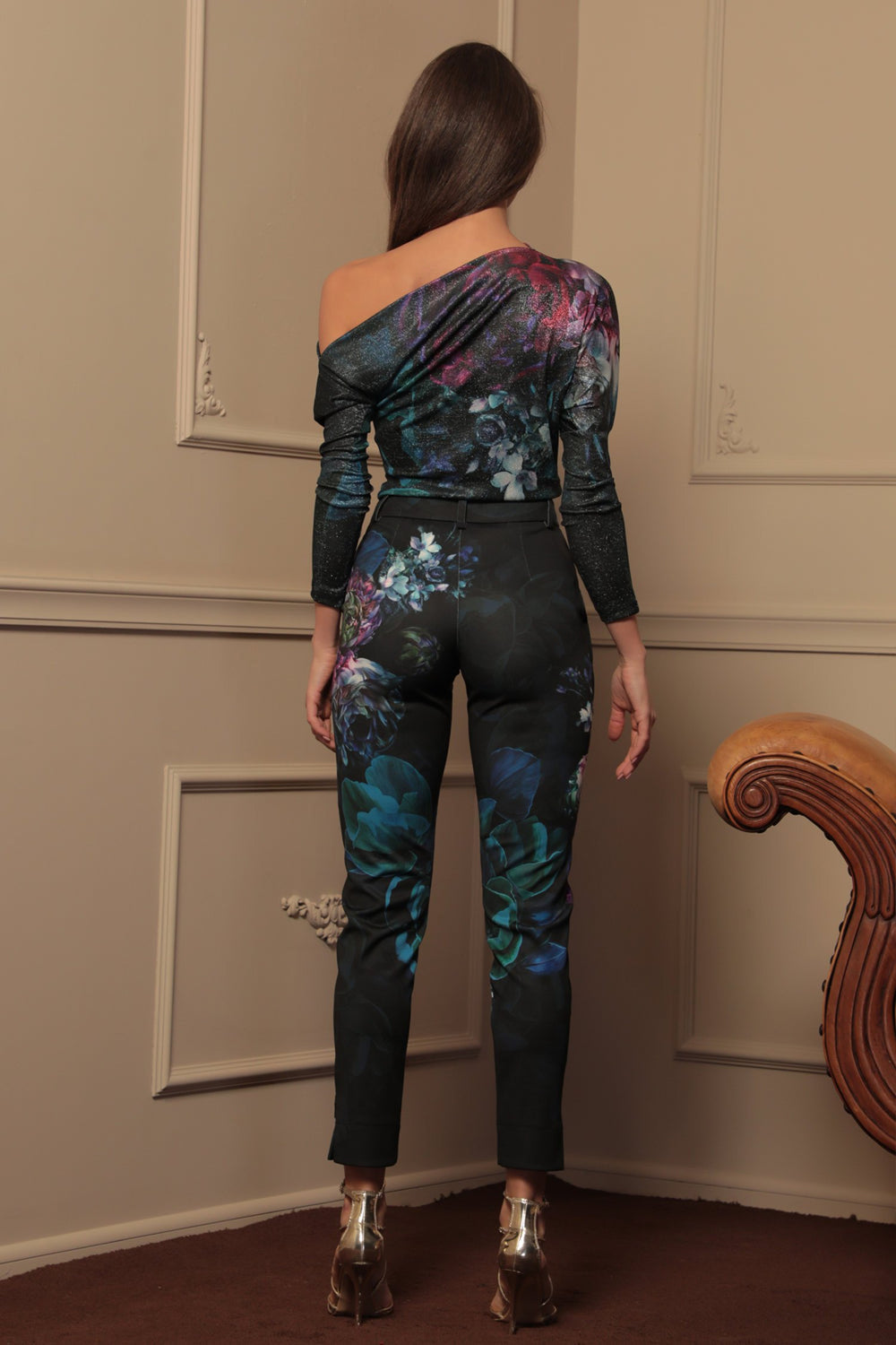ONE-SHOULDER BLOUSE WITH LUREX - PEONIES