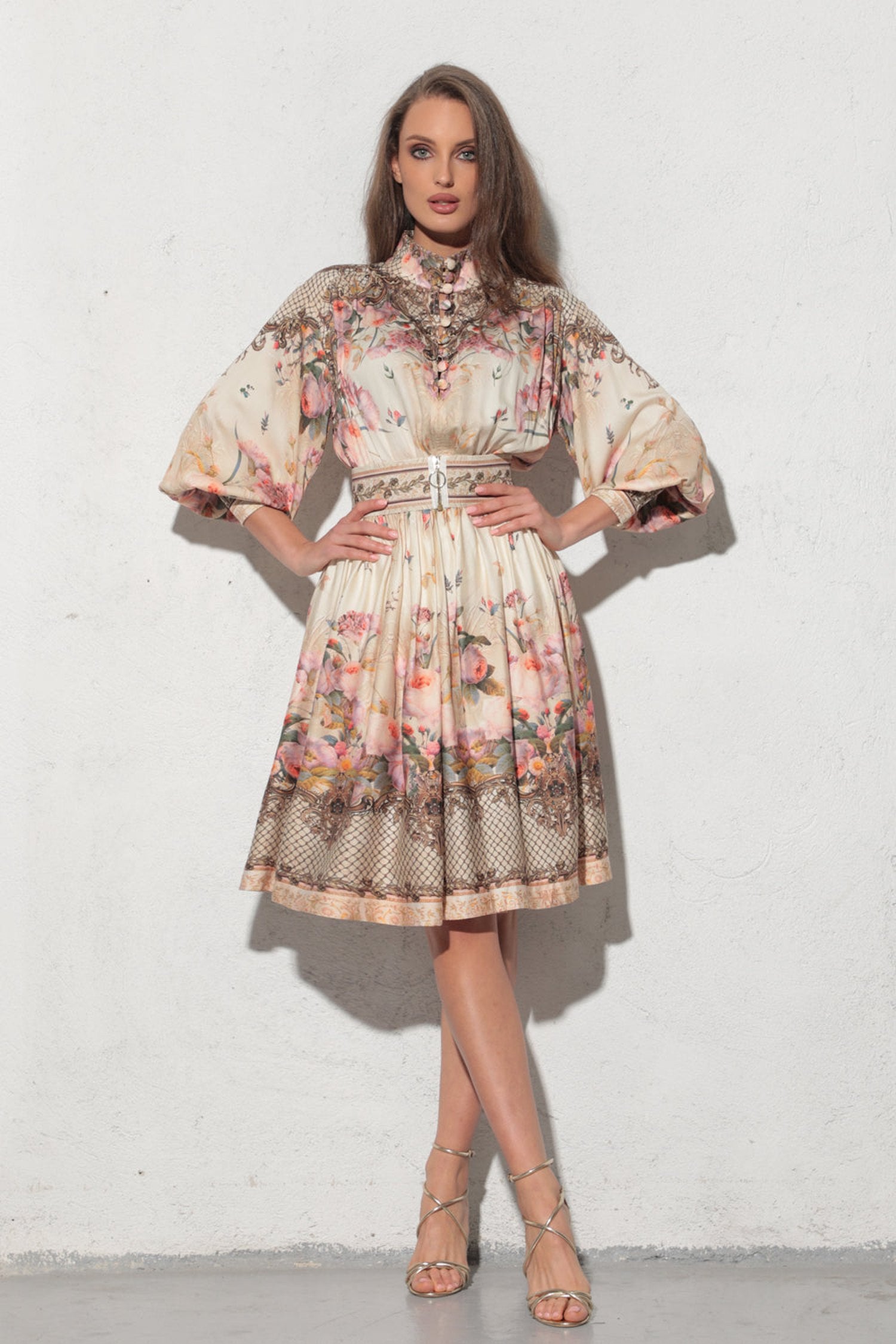 ABITO LUNGO IN VISCOSA A MANICHE LUNGHE BOHO - FIORI BAROCCO