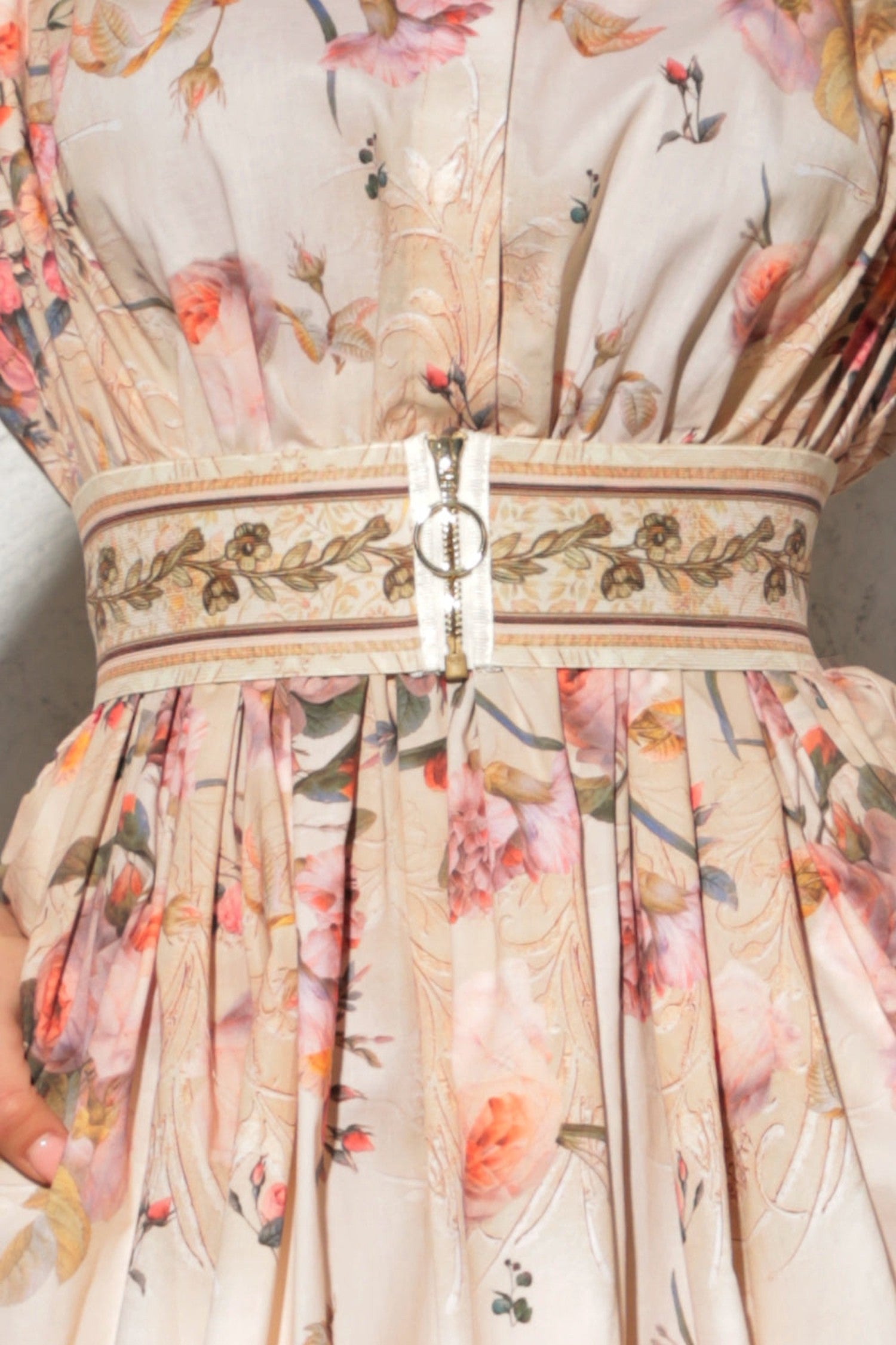LONG POPLIN DRESS WITH DETACHABLE BELT - BAROQUE FLOWERS