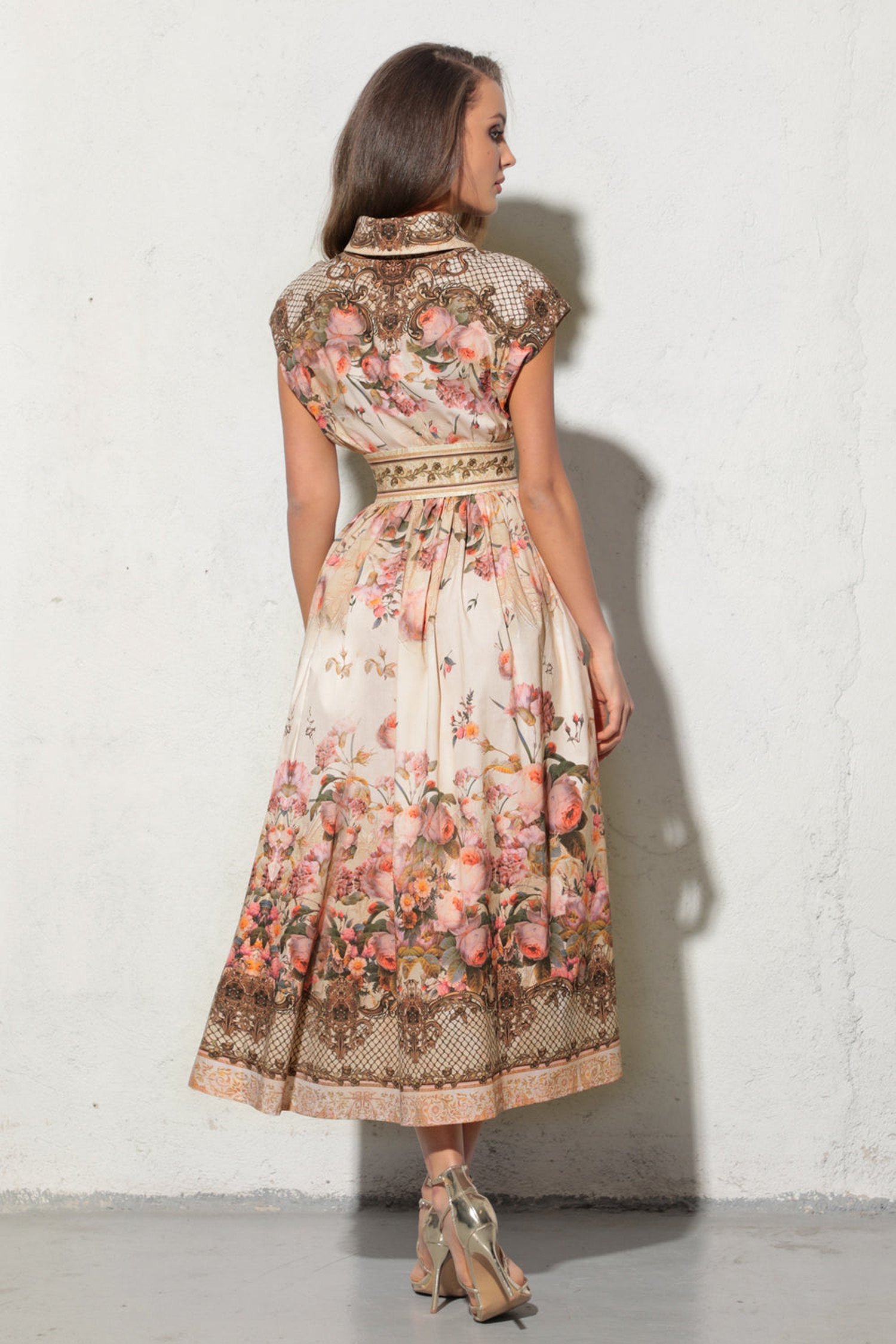 LONG POPLIN DRESS WITH DETACHABLE BELT - BAROQUE FLOWERS