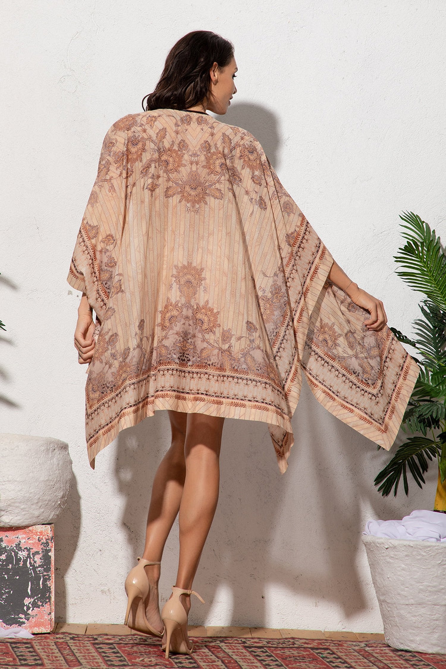 ŠATY KIMONO Z HODVÁBNEJ BAVLNY - LEOPARDÍ BÉŽOVÁ