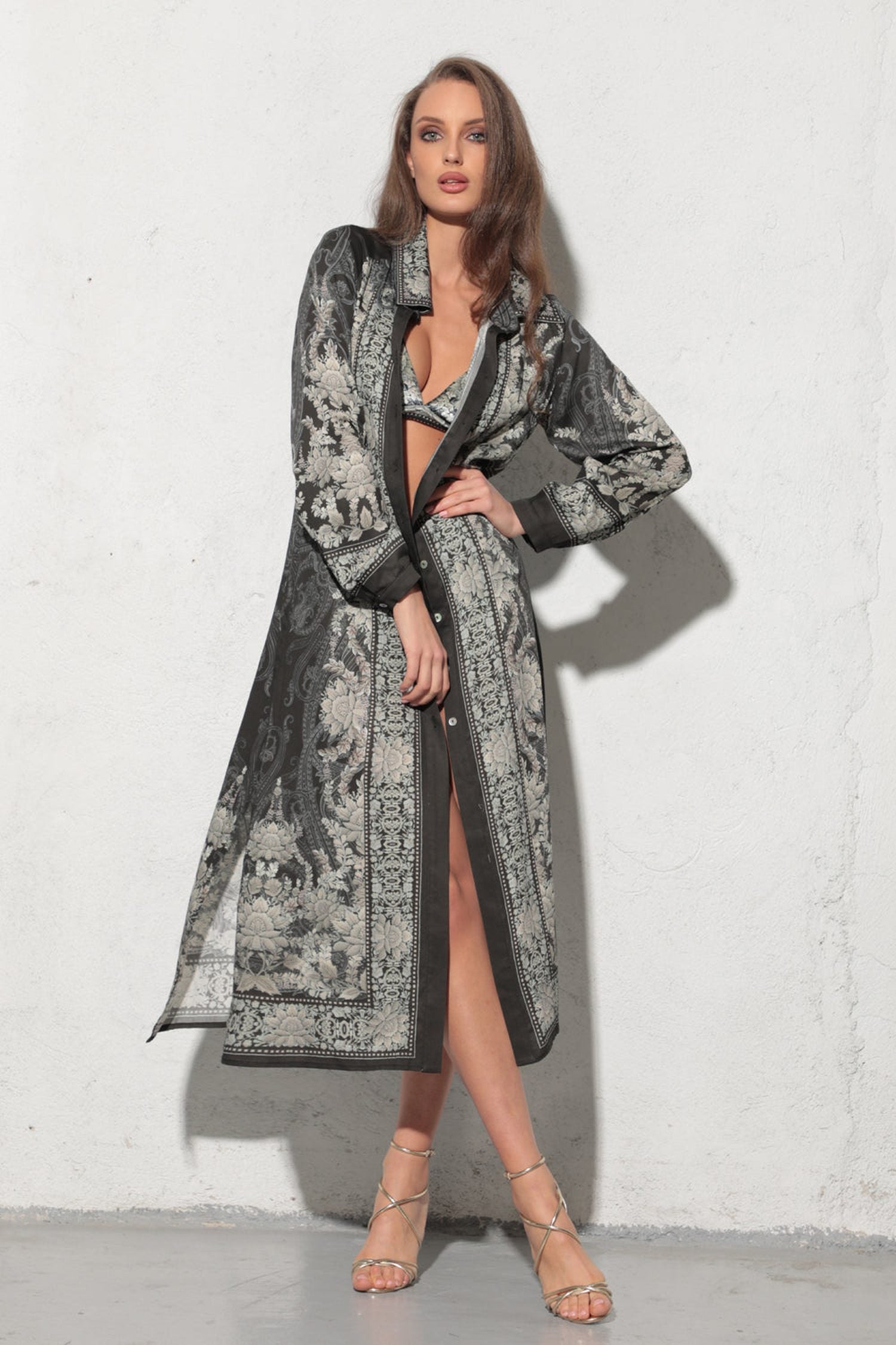 VISCOSE SHIRT DRESS WITH REMOVABLE BELT - FROZEN LOTUS JIORO РИЗО-РОКЛЯ ОТ ВИСКОЗА С ПОДВИЖЕН КОЛАН - FROZEN LOTUS JIORO