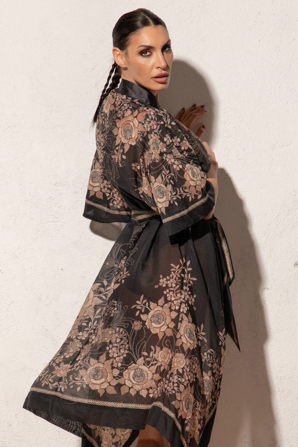 SILK COTTON KIMONO - GOLDEN ROSES