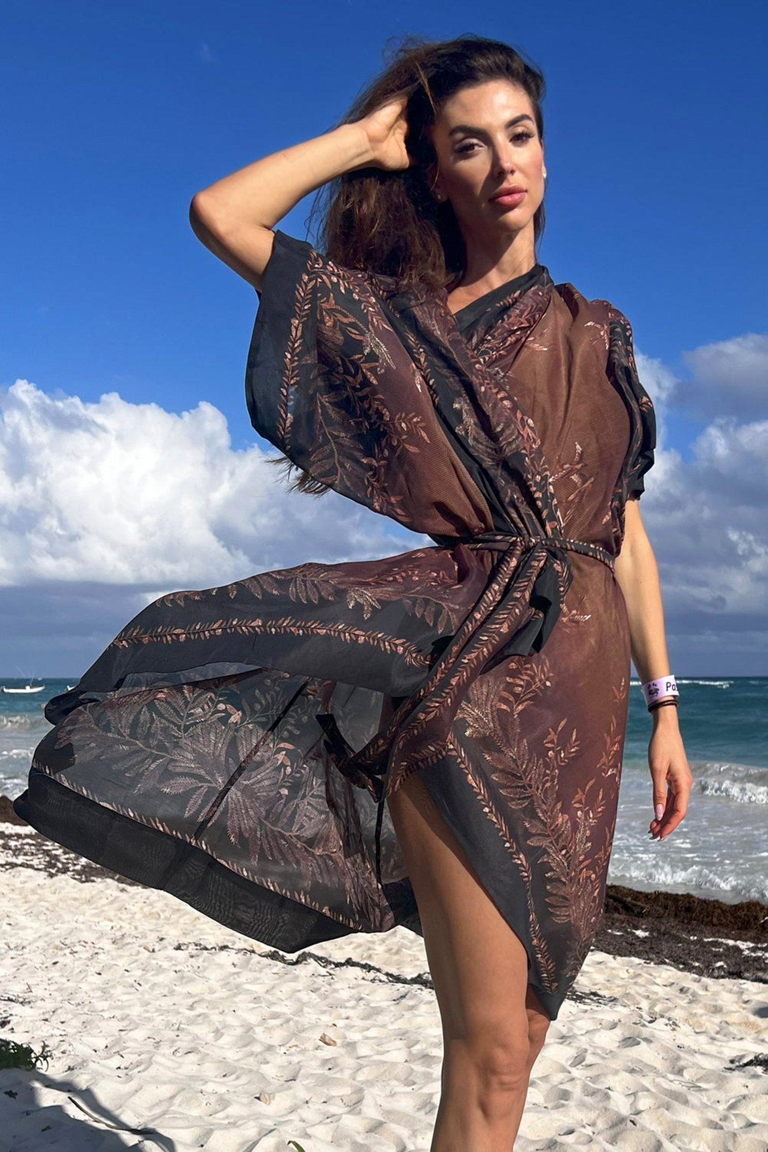 VESTITO KIMONO IN COTONE E SETA CON CAPPUCCIO - GIARDINO SEGRETO