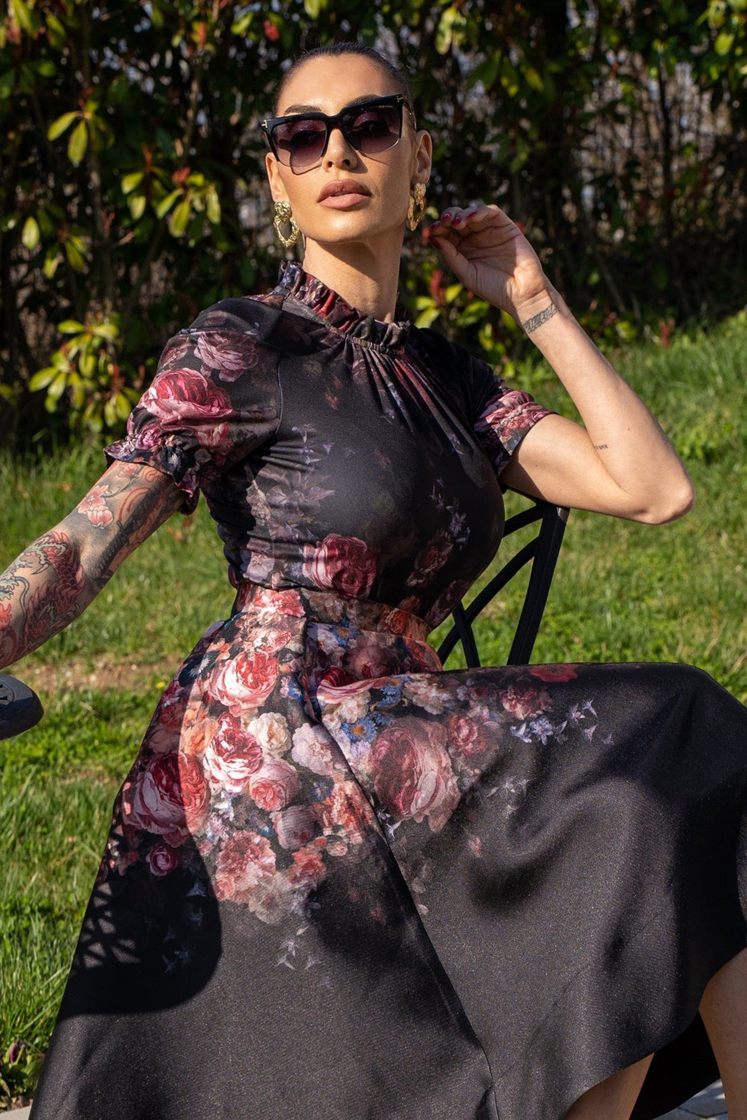 BLUSE MIT LOCKEN - VINTAGE BLUMEN
