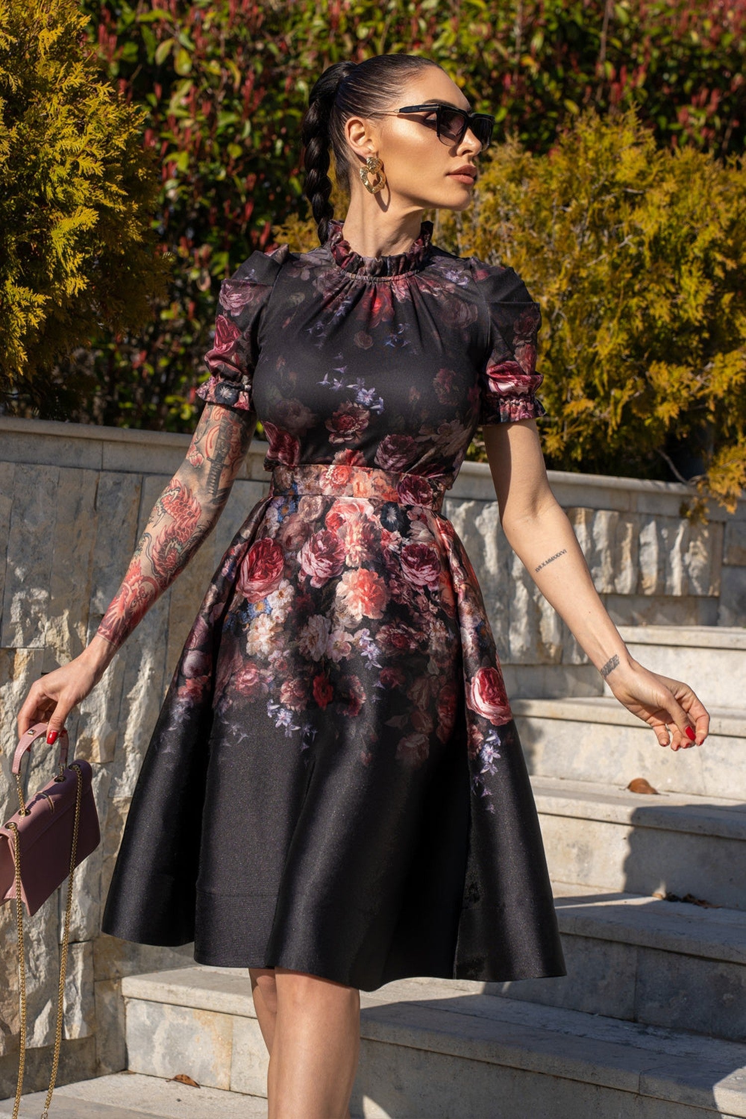 BLUSE MIT LOCKEN - VINTAGE BLUMEN